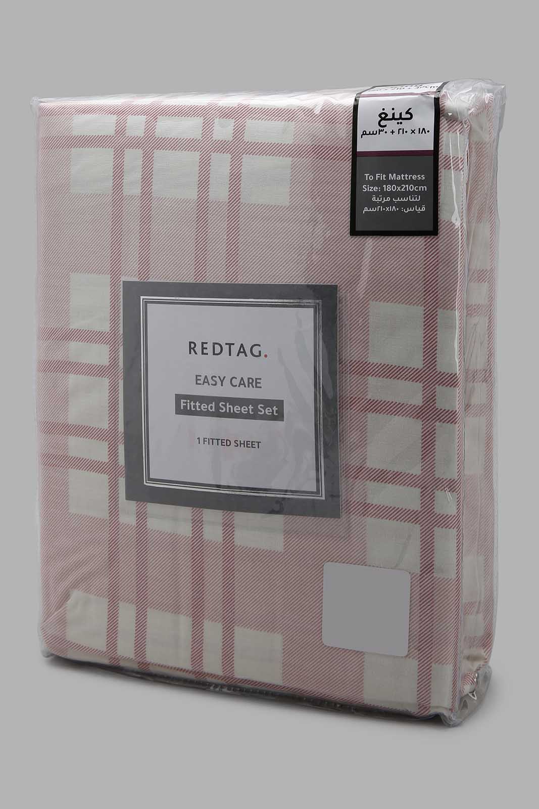 Redtag-Pink-Check-Printed-Fitted-Sheet-(King-Size)-Category:Fitted-Sheets,-Colour:Pink,-Deals:New-In,-Filter:Home-Bedroom,-HMW-BED-Fitted-Sheets,-New-In-HMW-BED,-Non-Sale,-Section:Homewares,-W22B-Home-Bedroom-