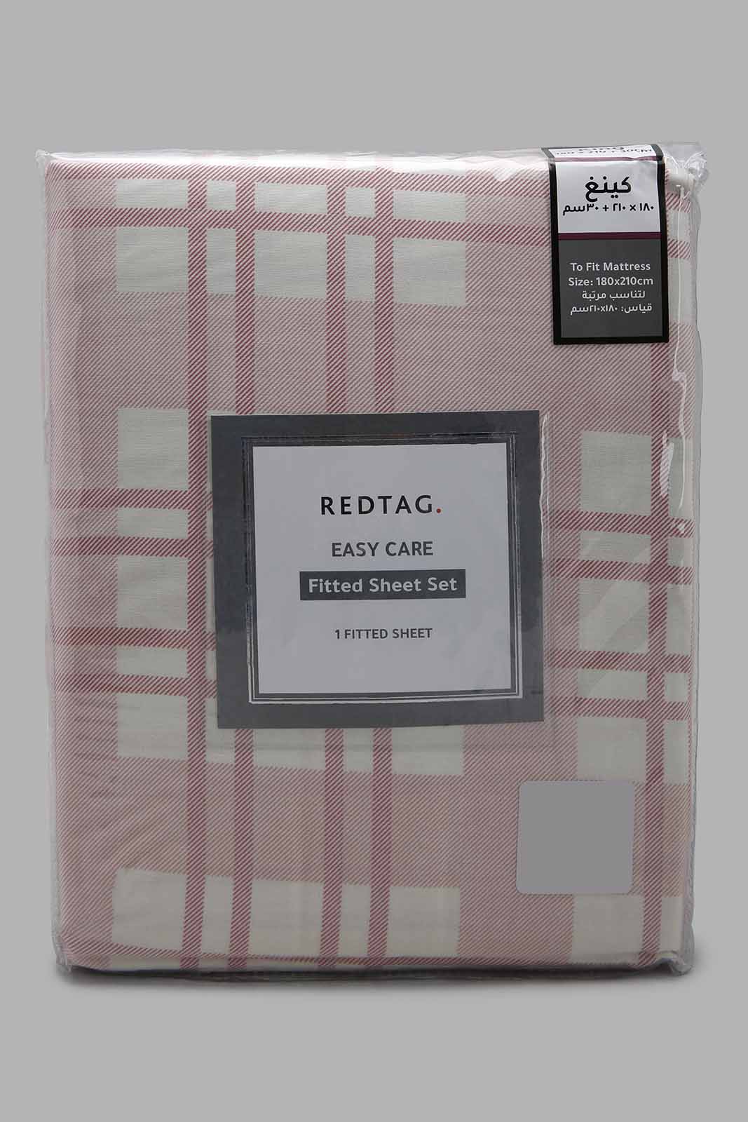 Redtag-Pink-Check-Printed-Fitted-Sheet-(King-Size)-Category:Fitted-Sheets,-Colour:Pink,-Deals:New-In,-Filter:Home-Bedroom,-HMW-BED-Fitted-Sheets,-New-In-HMW-BED,-Non-Sale,-Section:Homewares,-W22B-Home-Bedroom-