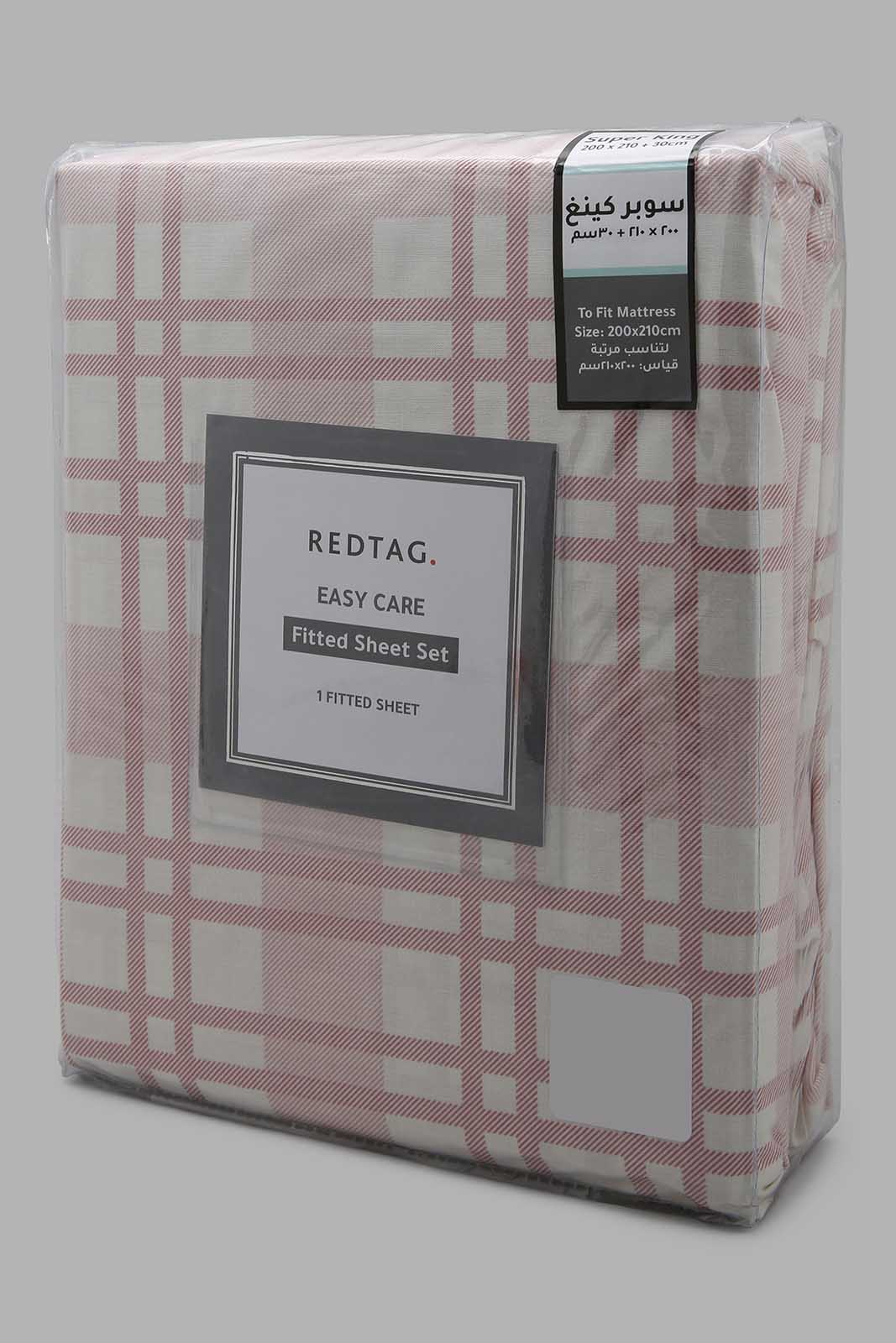 Redtag-Pink-Check-Printed-Fitted-Sheet-(Super-King-Size)-Category:Fitted-Sheets,-Colour:Pink,-Deals:New-In,-Filter:Home-Bedroom,-HMW-BED-Fitted-Sheets,-New-In-HMW-BED,-Non-Sale,-Section:Homewares,-W22B-Home-Bedroom-