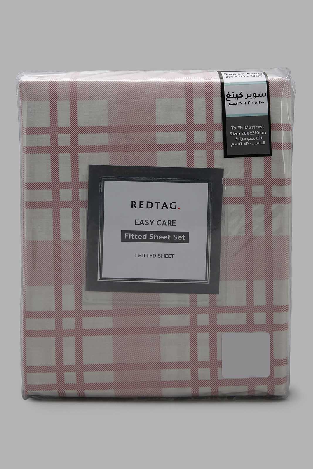 Redtag-Pink-Check-Printed-Fitted-Sheet-(Super-King-Size)-Category:Fitted-Sheets,-Colour:Pink,-Deals:New-In,-Filter:Home-Bedroom,-HMW-BED-Fitted-Sheets,-New-In-HMW-BED,-Non-Sale,-Section:Homewares,-W22B-Home-Bedroom-