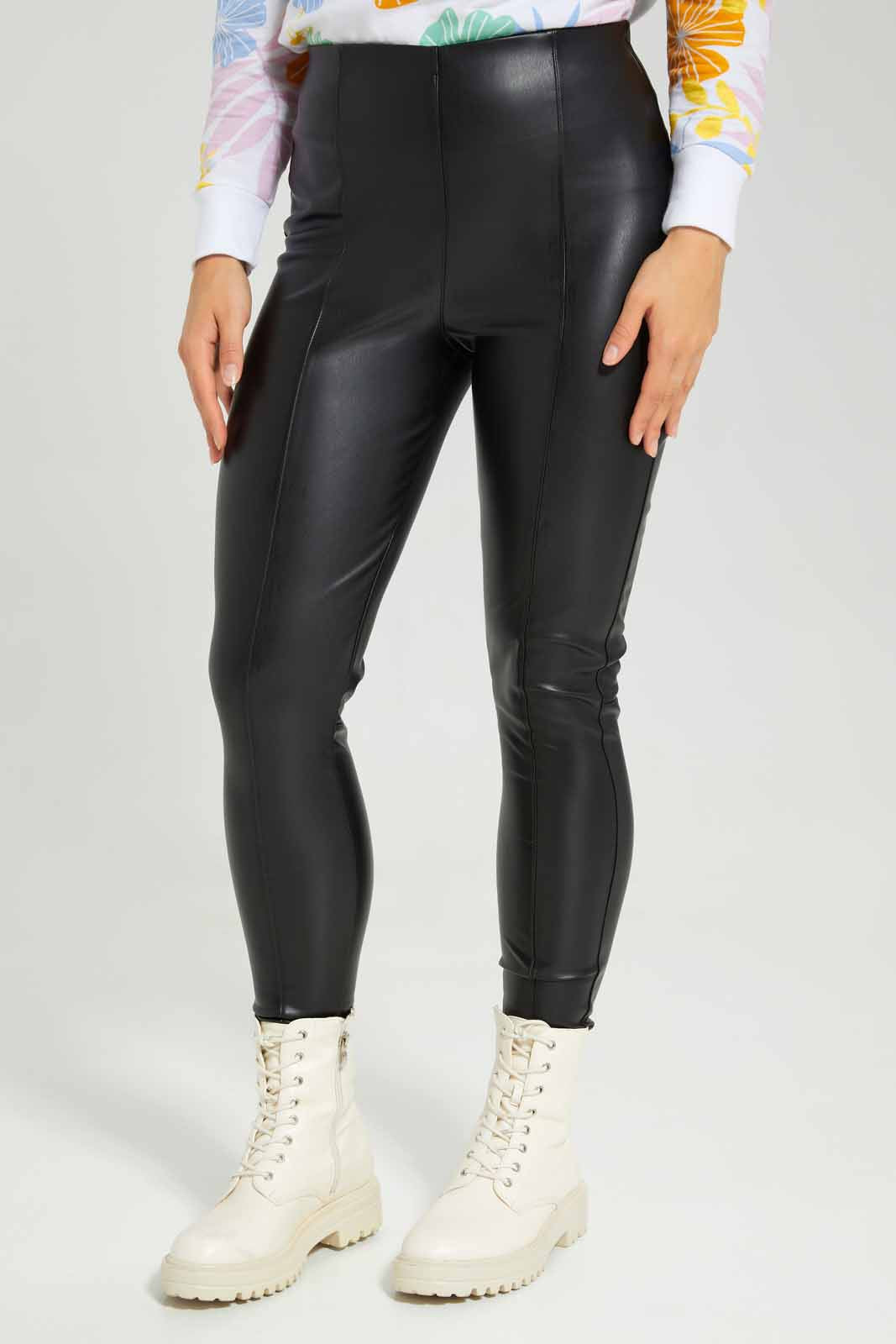 Redtag-Black-Ladies-Skinny-PU-Legging-Category:Jeggings,-Colour:Black,-Deals:New-In,-Filter:Women's-Clothing,-New-In-Women-APL,-Non-Sale,-Section:Women,-W22B,-Women-Jeggings-Women's-