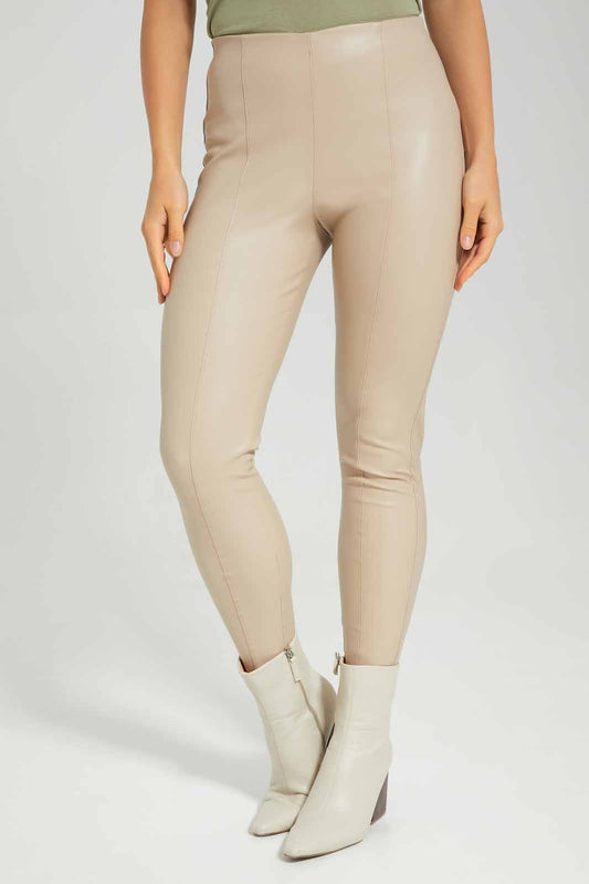 Redtag-Beige-Ladies-Skinny-PU-Legging-Category:Jeggings,-Colour:Beige,-Deals:New-In,-Filter:Women's-Clothing,-New-In-Women-APL,-Non-Sale,-Section:Women,-W22B,-Women-Jeggings-Women's-