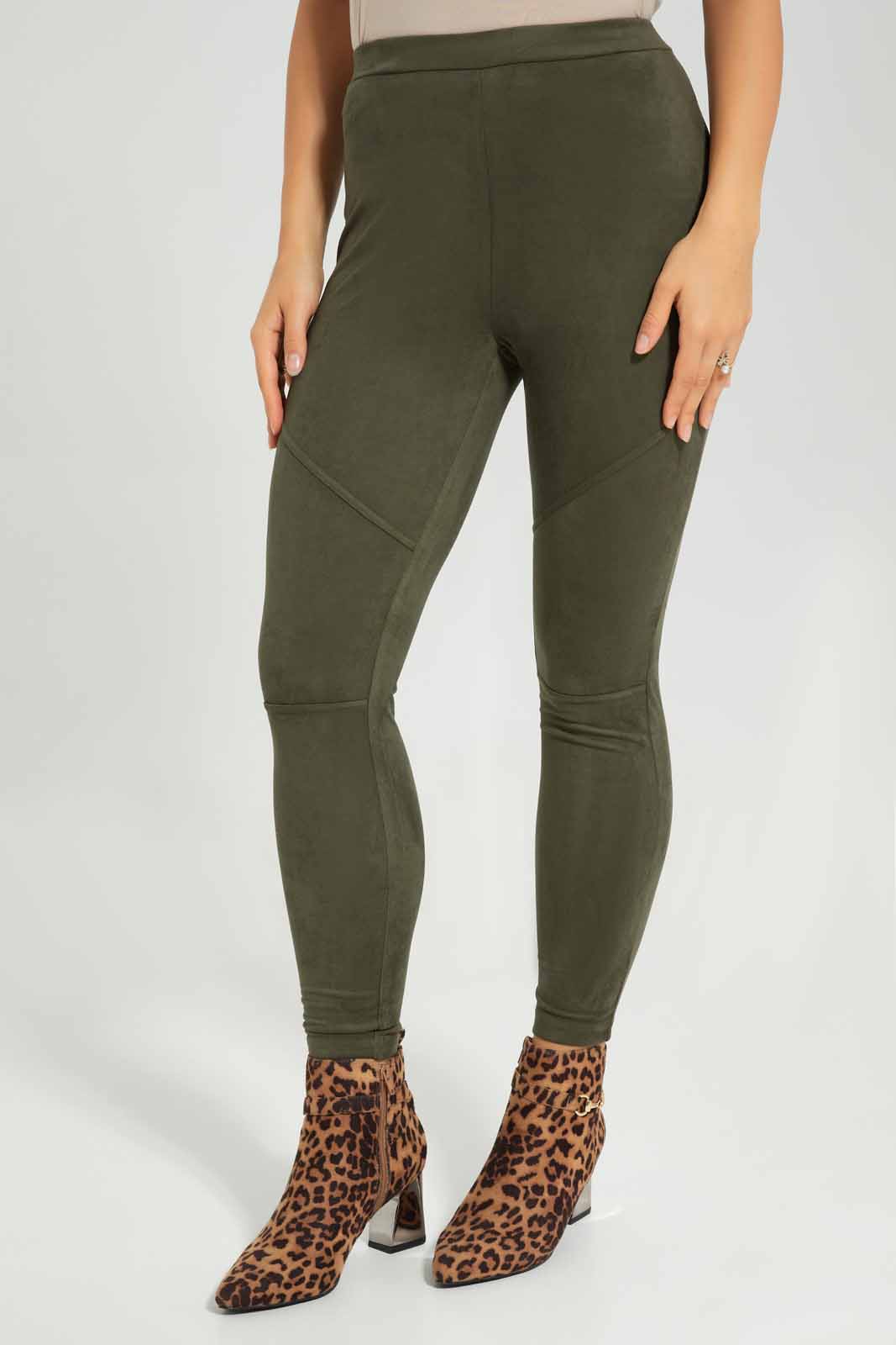 Redtag-Olive-Skinny-Suede-Legging-Category:Jeggings,-Colour:Olive,-Deals:New-In,-Filter:Women's-Clothing,-New-In-Women-APL,-Non-Sale,-Section:Women,-W22B,-Women-Jeggings-Women's-