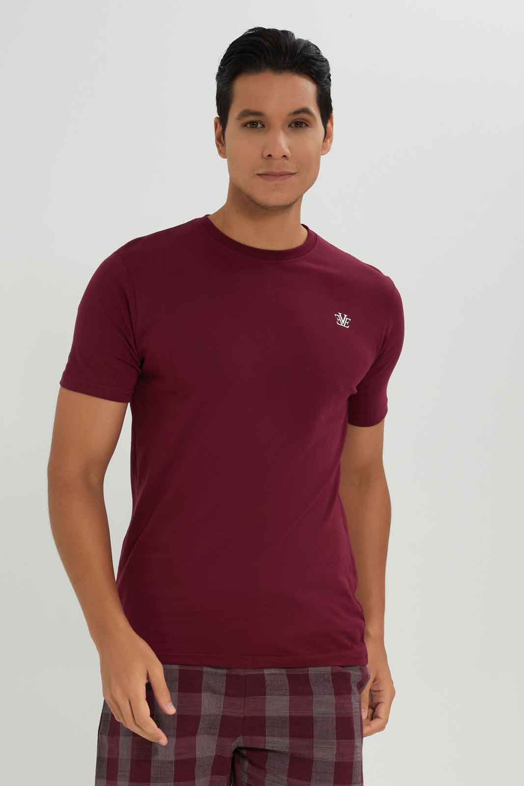 Redtag-Burgandy-Pyjama-Set-With-Check-Shorts-Category:Pyjama-Sets,-Colour:Burgundy,-Deals:New-In,-Dept:Menswear,-Filter:Men's-Clothing,-Men-Pyjama-Sets,-New-In-Men-APL,-Non-Sale,-Section:Men,-W22B-Men's-
