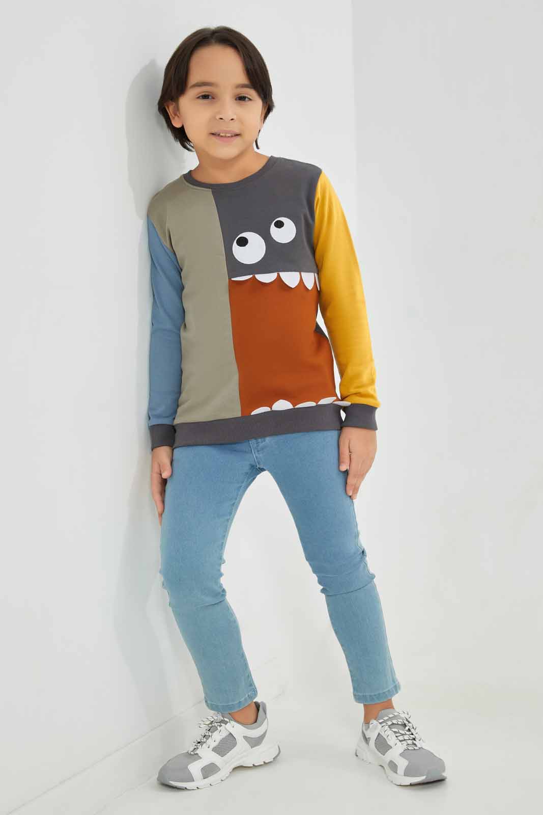 Redtag-Olive-Monster-Paneled-Sweatshirt-BOY-Sweatshirts,-Category:Sweatshirts,-Colour:Green,-Deals:New-In,-Filter:Boys-(2-to-8-Yrs),-New-In-BOY-APL,-Non-Sale,-Section:Boys-(0-to-14Yrs),-W22B-Boys-2 to 8 Years