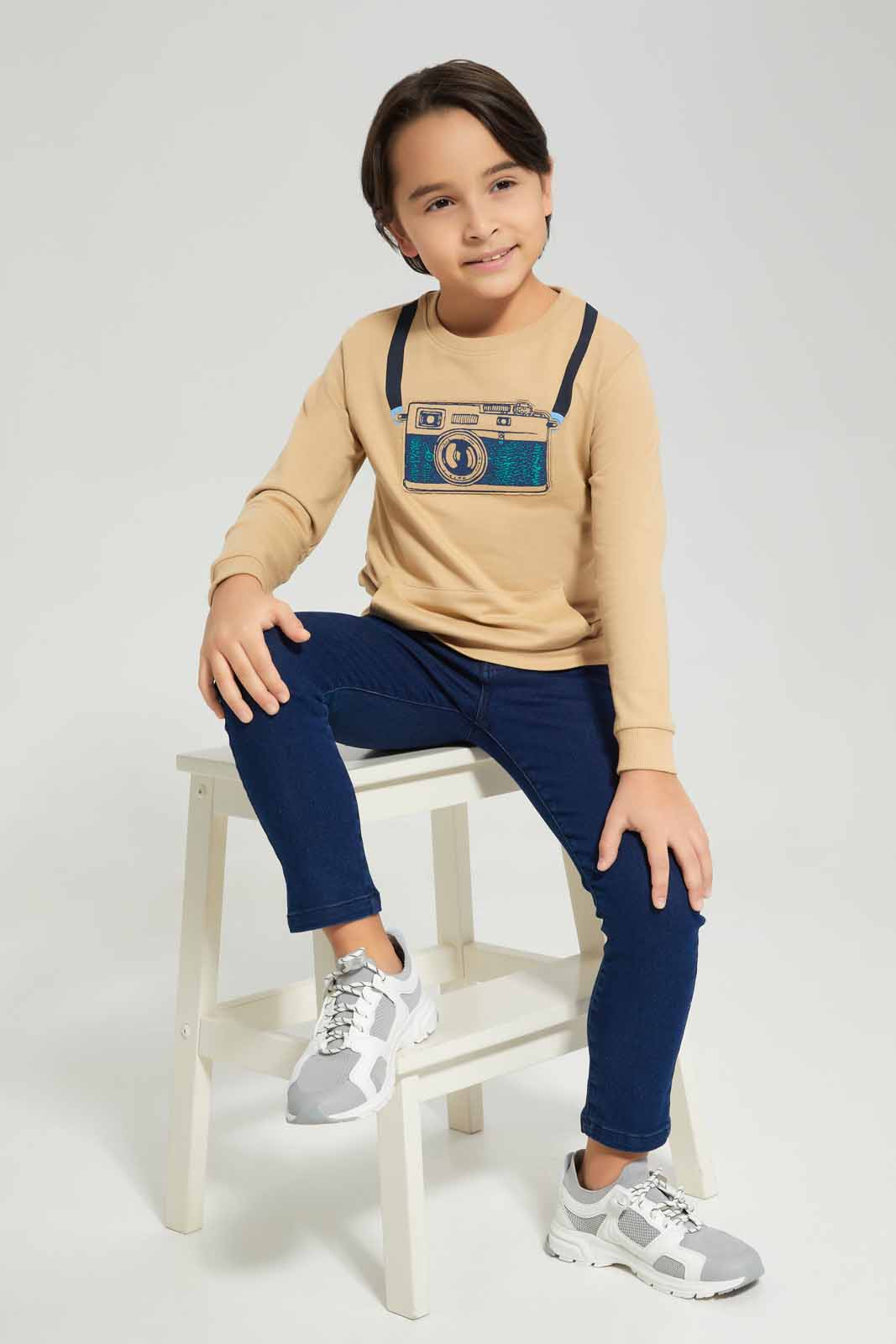Redtag-Beige-Kangaroo-Pocket-Sweatshirt-BOY-Sweatshirts,-Category:Sweatshirts,-Colour:Beige,-Deals:New-In,-Filter:Boys-(2-to-8-Yrs),-New-In-BOY-APL,-Non-Sale,-Section:Boys-(0-to-14Yrs),-W22B-Boys-2 to 8 Years