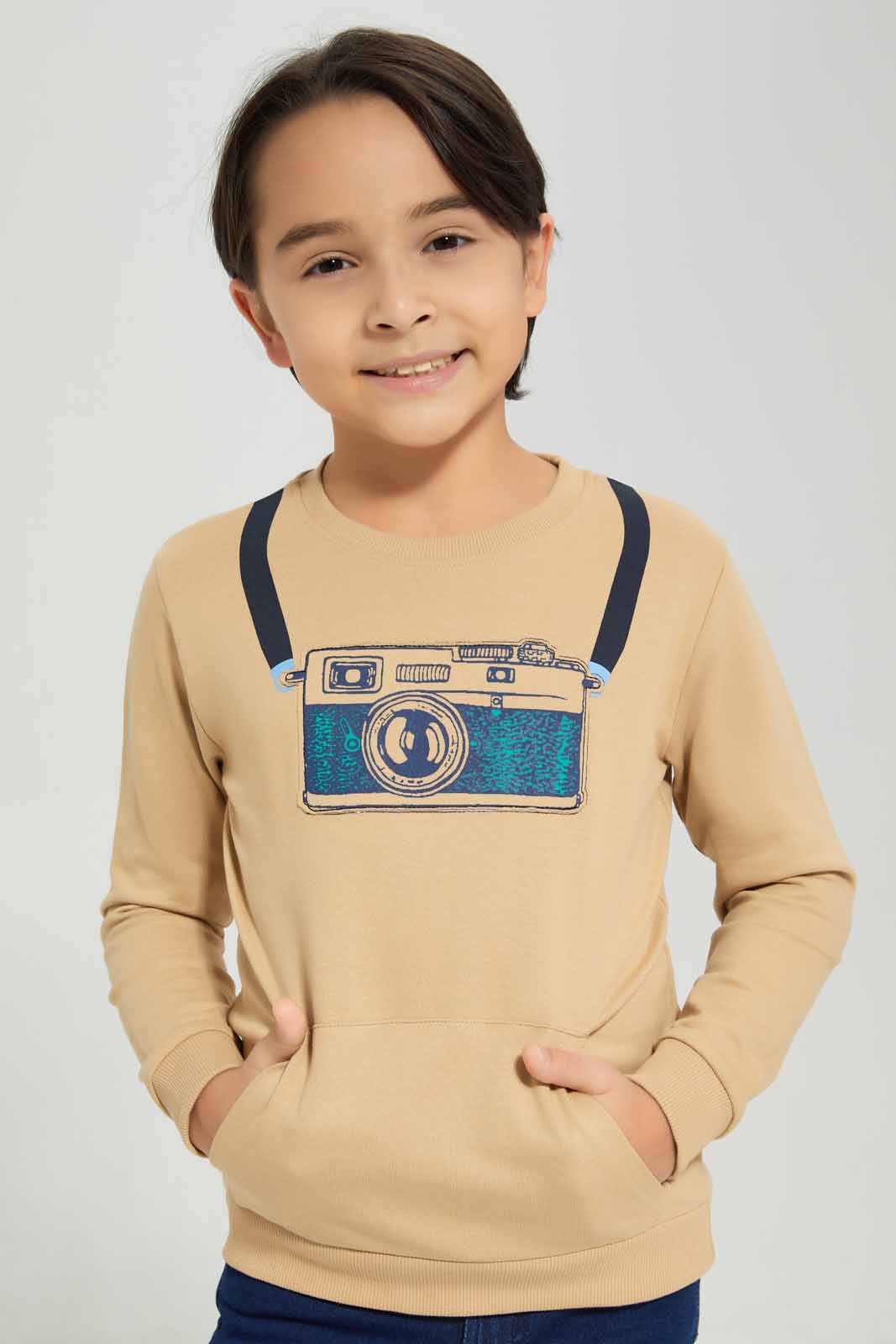 Redtag-Beige-Kangaroo-Pocket-Sweatshirt-BOY-Sweatshirts,-Category:Sweatshirts,-Colour:Beige,-Deals:New-In,-Filter:Boys-(2-to-8-Yrs),-New-In-BOY-APL,-Non-Sale,-Section:Boys-(0-to-14Yrs),-W22B-Boys-2 to 8 Years