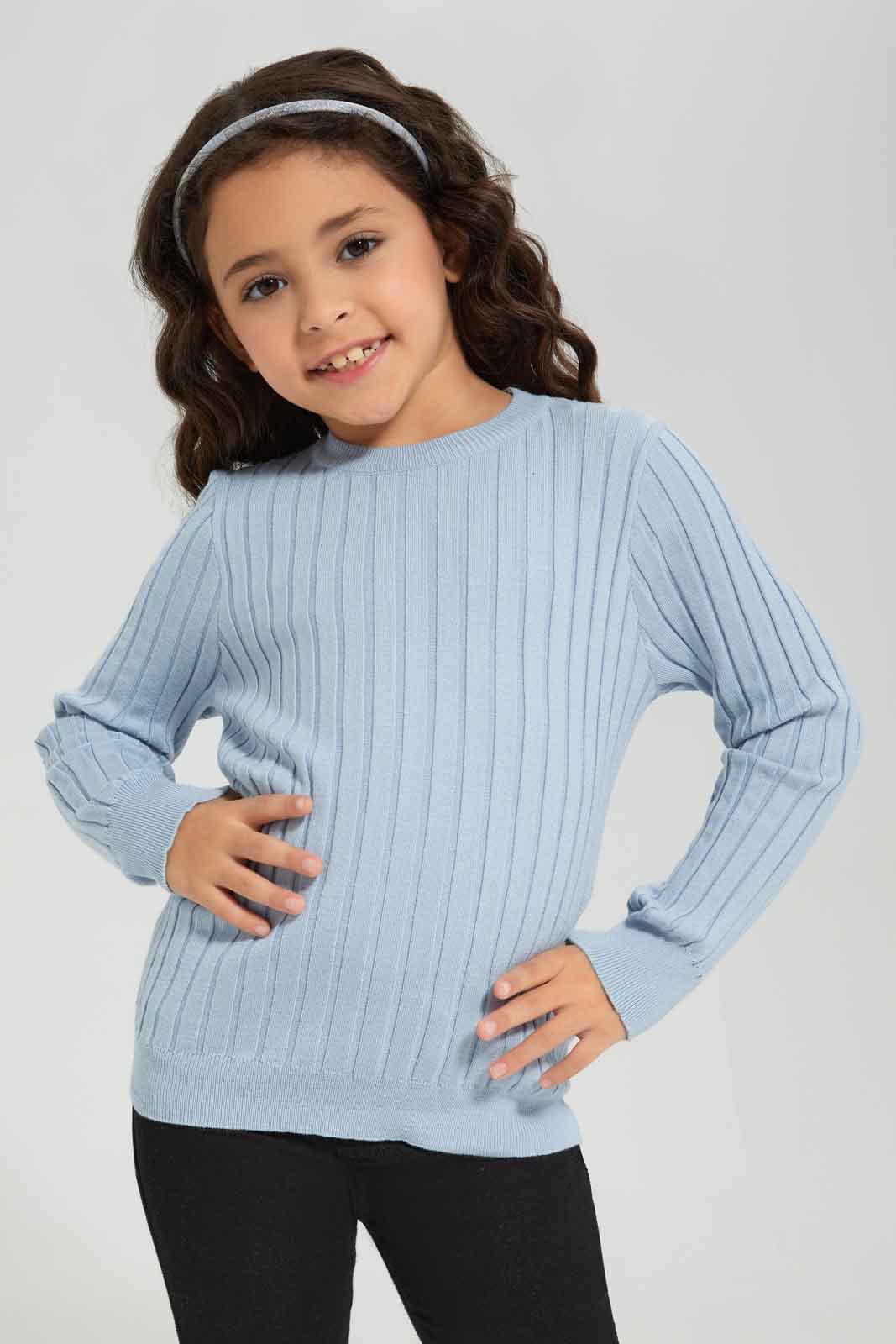 Redtag-Sky-Blue-Loong-Sleeve-Pullover-Category:Pullovers,-Colour:Sky-Blue,-Deals:New-In,-Dept:Girls,-Filter:Girls-(2-to-8-Yrs),-GIR-Pullovers,-New-In-GIR-APL,-Non-Sale,-Section:Girls-(0-to-14Yrs),-W22B-Girls-2 to 8 Years