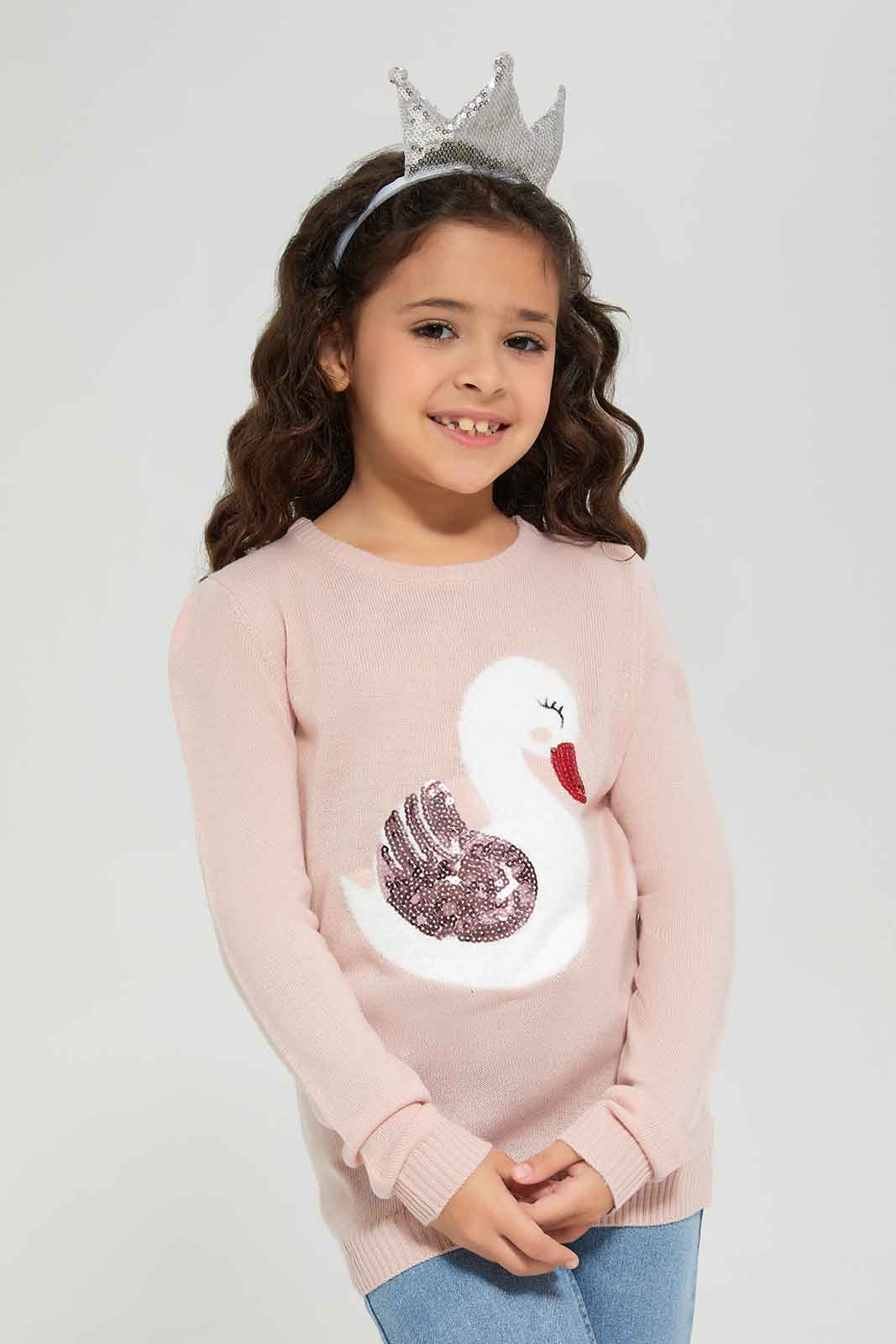 Redtag-Pink-Long-Sleeve-Pullover-With-Bunny-Category:Pullovers,-Colour:Apricot,-Deals:New-In,-Dept:Girls,-Filter:Girls-(2-to-8-Yrs),-GIR-Pullovers,-New-In-GIR-APL,-Non-Sale,-Section:Girls-(0-to-14Yrs),-W22B-Girls-2 to 8 Years
