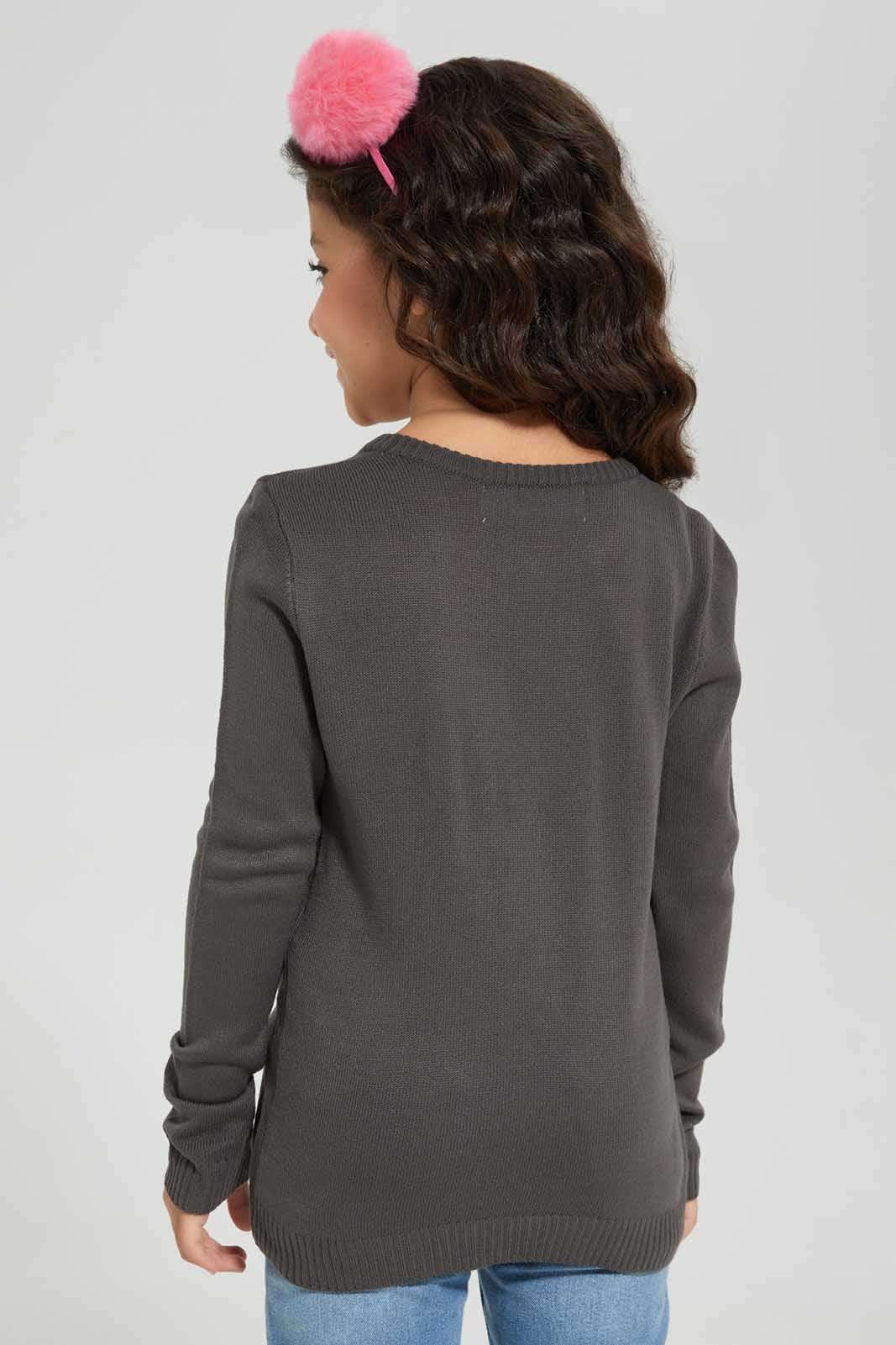 Redtag-Drak-Grey-Long-Sleeve-Pullover-With-Bunny-Category:Pullovers,-Colour:Charcoal,-Deals:New-In,-Dept:Girls,-Filter:Girls-(2-to-8-Yrs),-GIR-Pullovers,-New-In-GIR-APL,-Non-Sale,-Section:Girls-(0-to-14Yrs),-W22B-Girls-2 to 8 Years