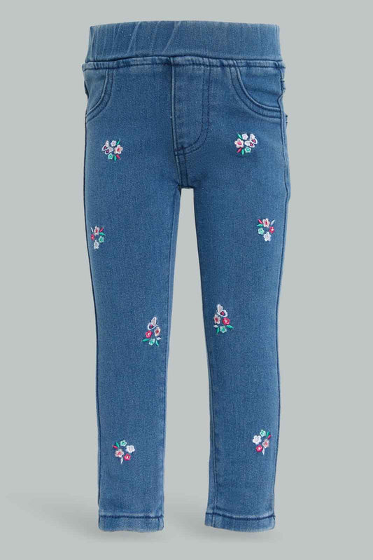 Redtag-Blue-Floral-Embroidery-Jeggings-Category:Jeggings,-Colour:Blue,-Deals:New-In,-Dept:Girls,-Filter:Infant-Girls-(3-to-24-Mths),-ING-Jeggings,-New-In-ING-APL,-Non-Sale,-Section:Girls-(0-to-14Yrs),-W22B-Infant-Girls-3 to 24 Months