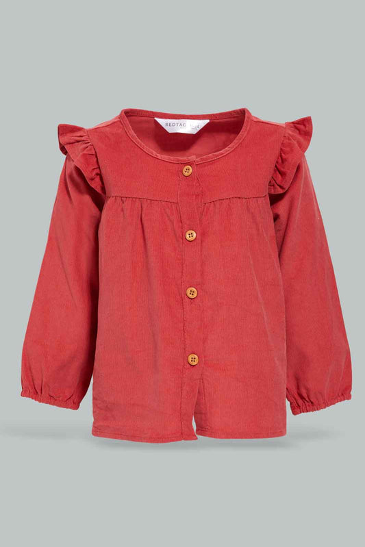 Redtag-Red-Corduroy-Front-Frills-Blouse-Category:Blouses,-Colour:Red,-Deals:New-In,-Filter:Infant-Girls-(3-to-24-Mths),-ING-Blouses,-New-In-ING-APL,-Non-Sale,-Section:Girls-(0-to-14Yrs),-W22B-Infant-Girls-3 to 24 Months
