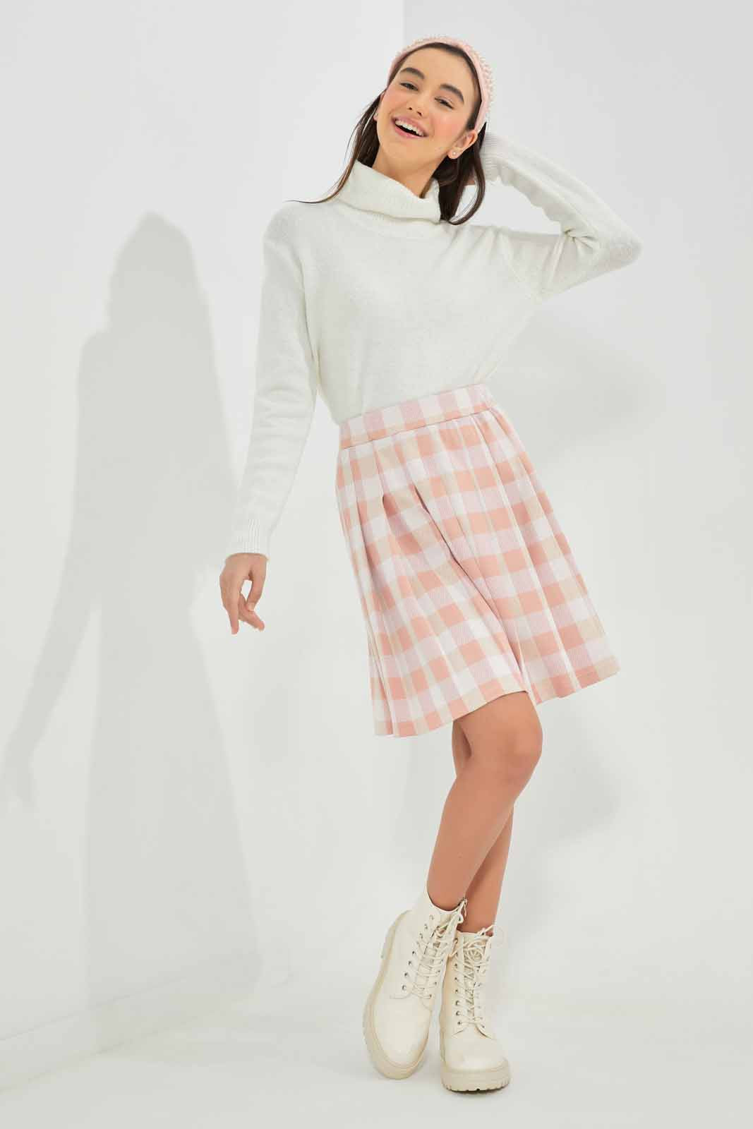 Redtag-Pink-Plaid-Skirts-Category:Skirts,-Colour:Assorted,-Deals:New-In,-Filter:Senior-Girls-(8-to-14-Yrs),-GSR-Skirts,-New-In-GSR-APL,-Non-Sale,-Section:Girls-(0-to-14Yrs),-W22B-Senior-Girls-9 to 14 Years