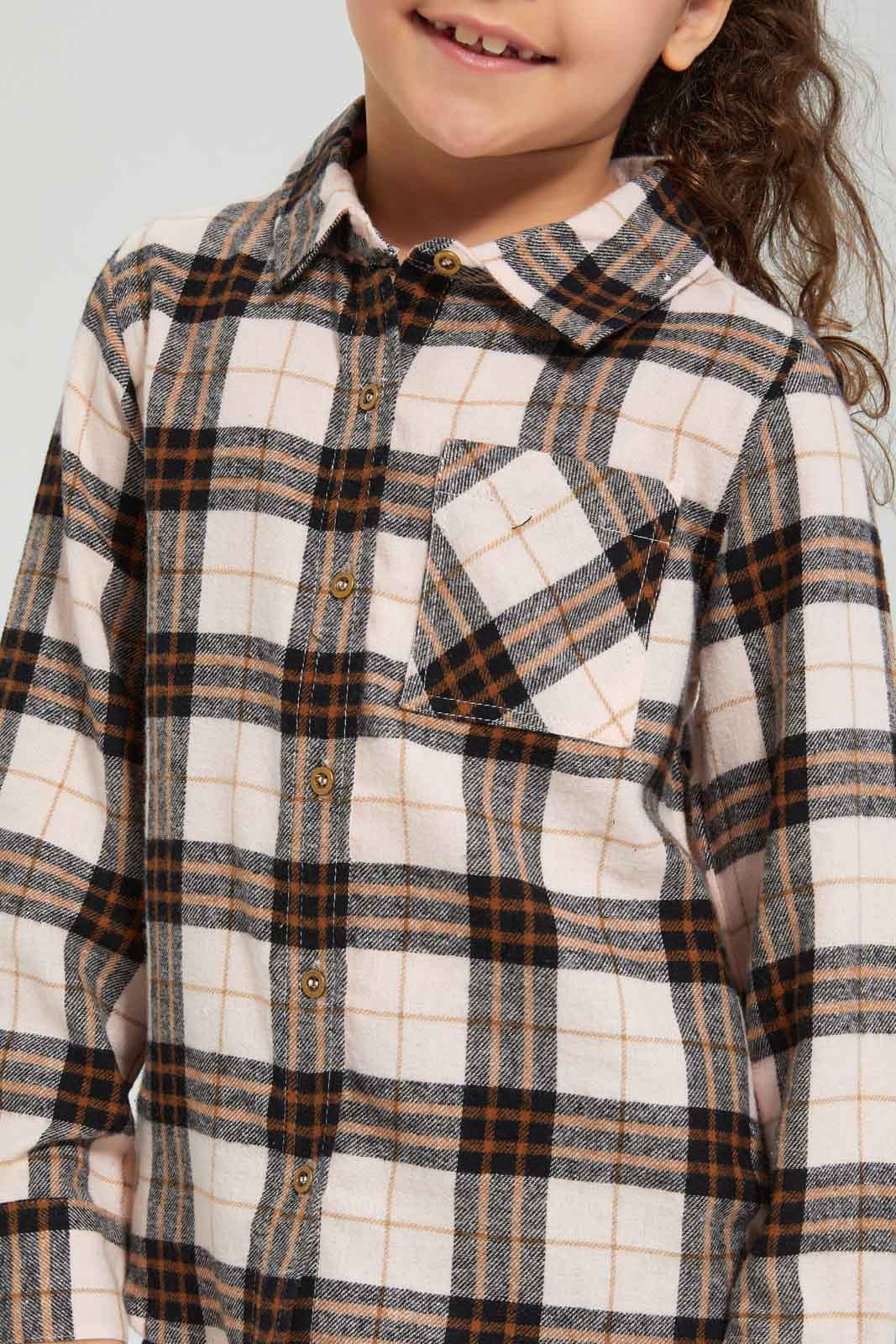 Redtag-Pink-yarn-Dyed-Check-Collar-Shirt-Category:Blouses,-Colour:Apricot,-Deals:New-In,-Dept:Girls,-Filter:Girls-(2-to-8-Yrs),-GIR-Blouses,-New-In-GIR-APL,-Non-Sale,-Section:Girls-(0-to-14Yrs),-W22B-Girls-2 to 8 Years