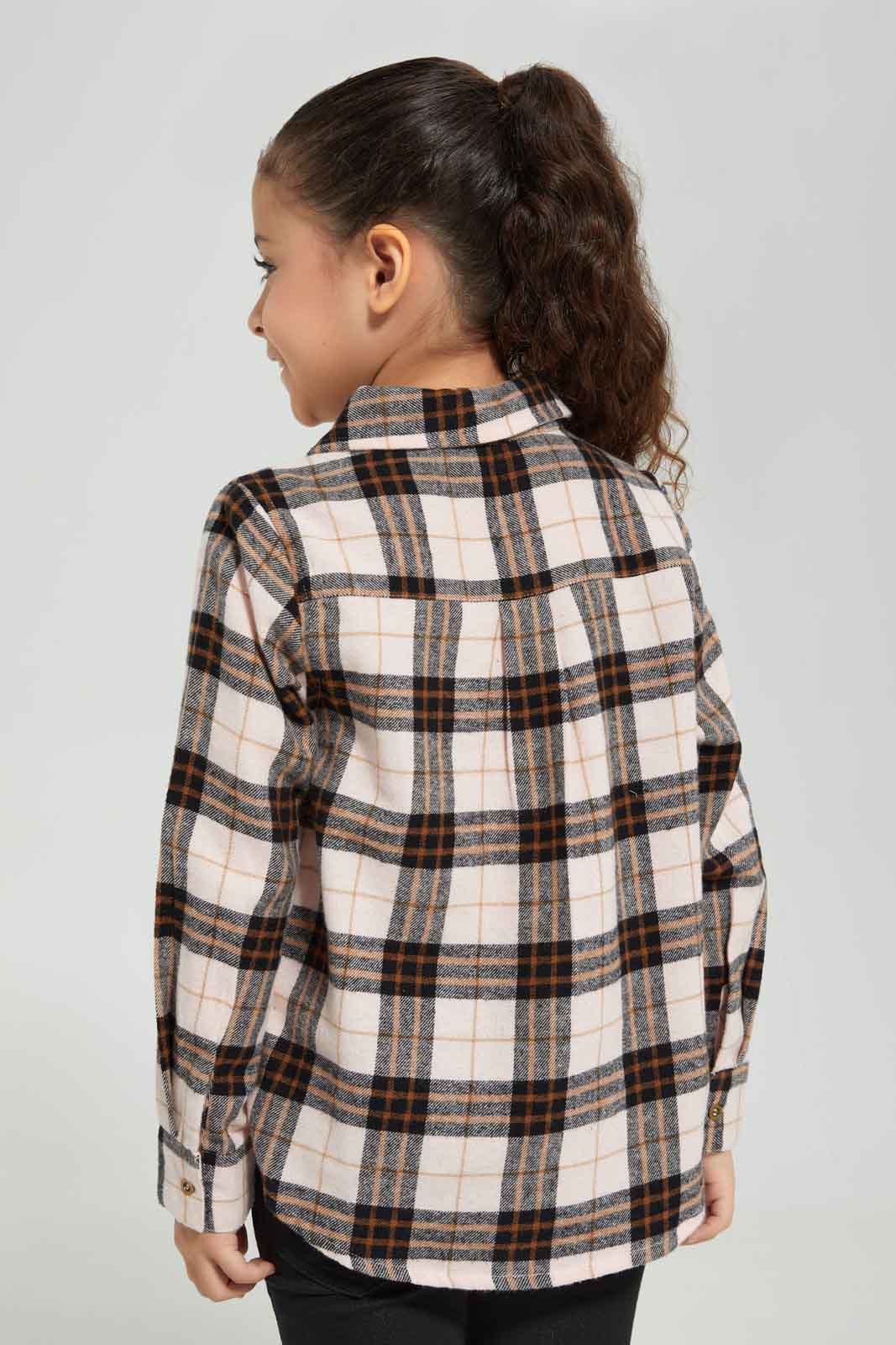 Redtag-Pink-yarn-Dyed-Check-Collar-Shirt-Category:Blouses,-Colour:Apricot,-Deals:New-In,-Dept:Girls,-Filter:Girls-(2-to-8-Yrs),-GIR-Blouses,-New-In-GIR-APL,-Non-Sale,-Section:Girls-(0-to-14Yrs),-W22B-Girls-2 to 8 Years