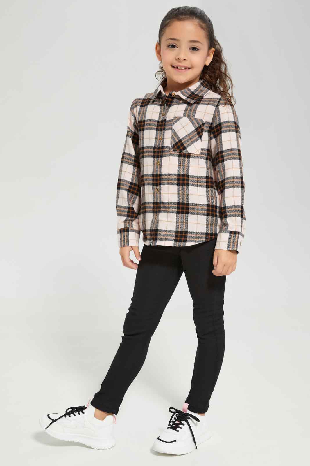 Redtag-Pink-yarn-Dyed-Check-Collar-Shirt-Category:Blouses,-Colour:Apricot,-Deals:New-In,-Dept:Girls,-Filter:Girls-(2-to-8-Yrs),-GIR-Blouses,-New-In-GIR-APL,-Non-Sale,-Section:Girls-(0-to-14Yrs),-W22B-Girls-2 to 8 Years