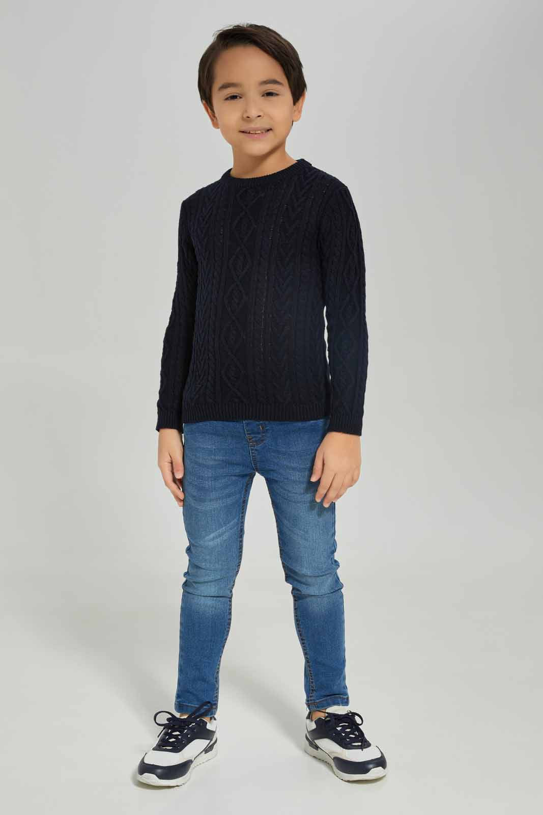 Redtag-Navy-Cable-Jumper-BOY-Pullovers,-Category:Pullovers,-Colour:Navy,-Deals:New-In,-Dept:Boys,-Filter:Boys-(2-to-8-Yrs),-New-In-BOY-APL,-Non-Sale,-Section:Boys-(0-to-14Yrs),-W22B-Boys-2 to 8 Years