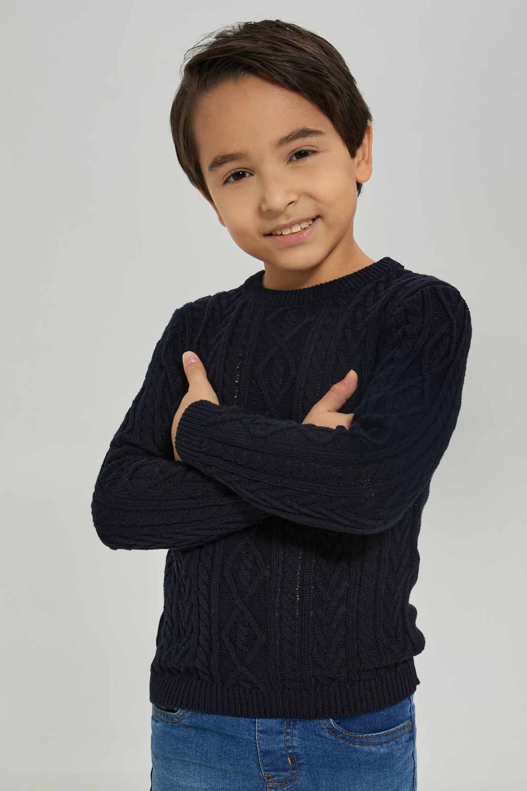 Redtag-Navy-Cable-Jumper-BOY-Pullovers,-Category:Pullovers,-Colour:Navy,-Deals:New-In,-Dept:Boys,-Filter:Boys-(2-to-8-Yrs),-New-In-BOY-APL,-Non-Sale,-Section:Boys-(0-to-14Yrs),-W22B-Boys-2 to 8 Years