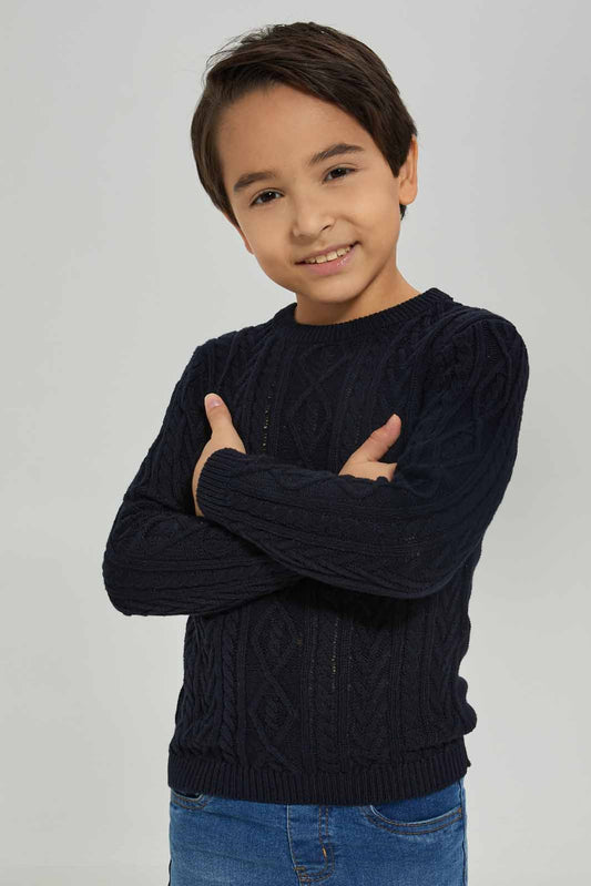 Redtag-Navy-Cable-Jumper-BOY-Pullovers,-Category:Pullovers,-Colour:Navy,-Deals:New-In,-Dept:Boys,-Filter:Boys-(2-to-8-Yrs),-New-In-BOY-APL,-Non-Sale,-Section:Boys-(0-to-14Yrs),-W22B-Boys-2 to 8 Years