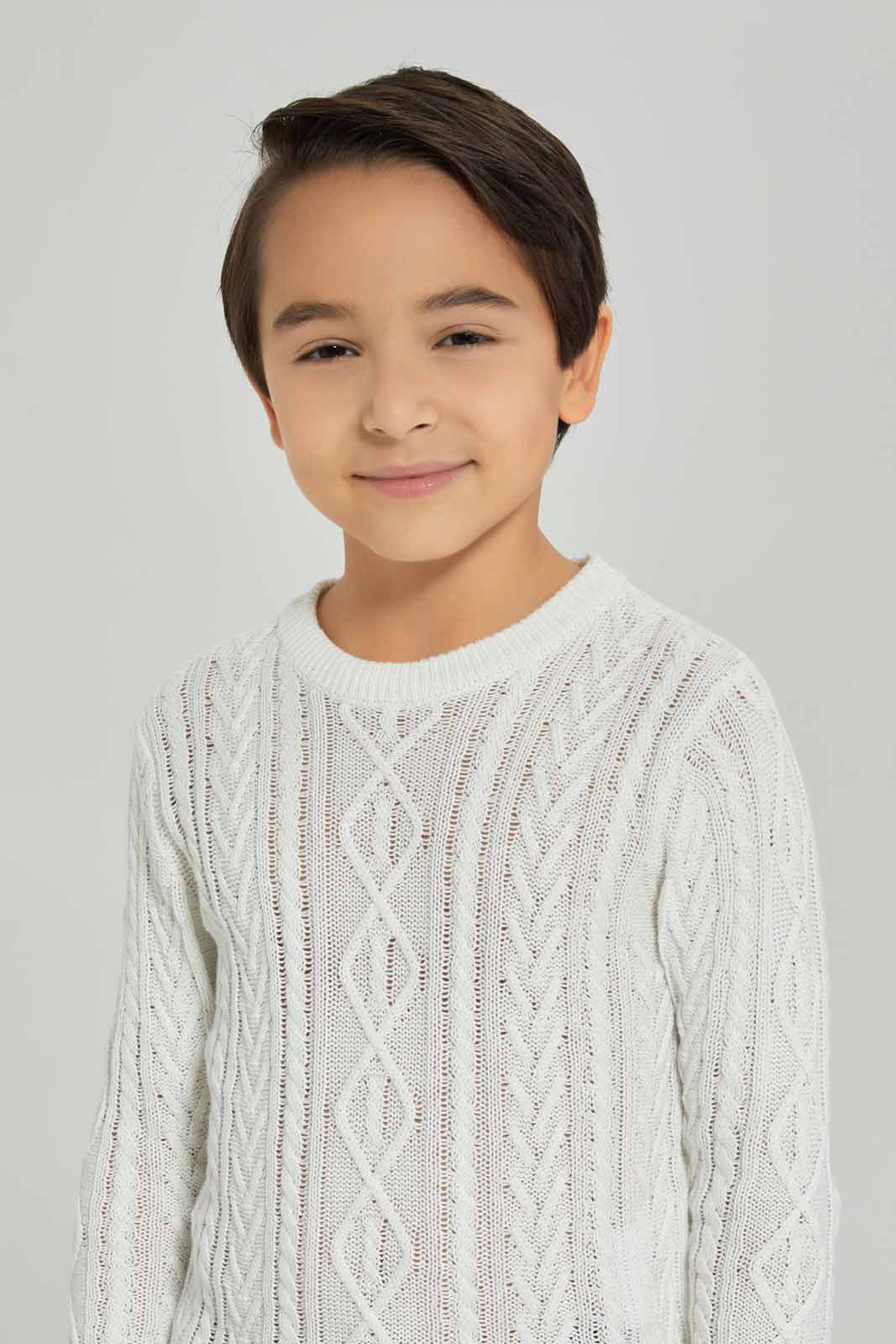 Redtag-Ecru-Cable-Jumper-BOY-Pullovers,-Category:Pullovers,-Colour:Ecru,-Deals:New-In,-Dept:Boys,-Filter:Boys-(2-to-8-Yrs),-New-In-BOY-APL,-Non-Sale,-Section:Boys-(0-to-14Yrs),-W22B-Boys-2 to 8 Years