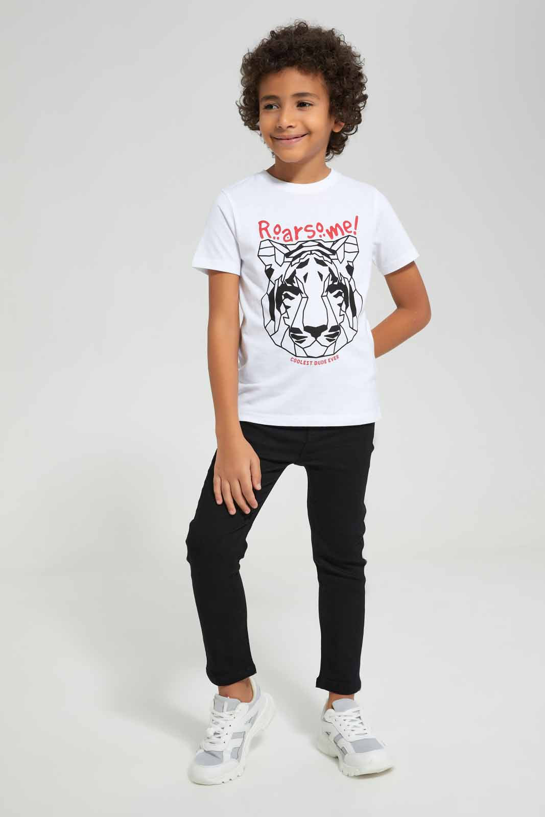 Redtag-White-Lion-Print-Short-Sleeve-T---shirt-BOY-T-Shirts,-Category:T-Shirts,-Colour:White,-Deals:New-In,-Filter:Boys-(2-to-8-Yrs),-New-In-BOY-APL,-Non-Sale,-Section:Boys-(0-to-14Yrs),-TBL,-W22A-Boys-2 to 8 Years