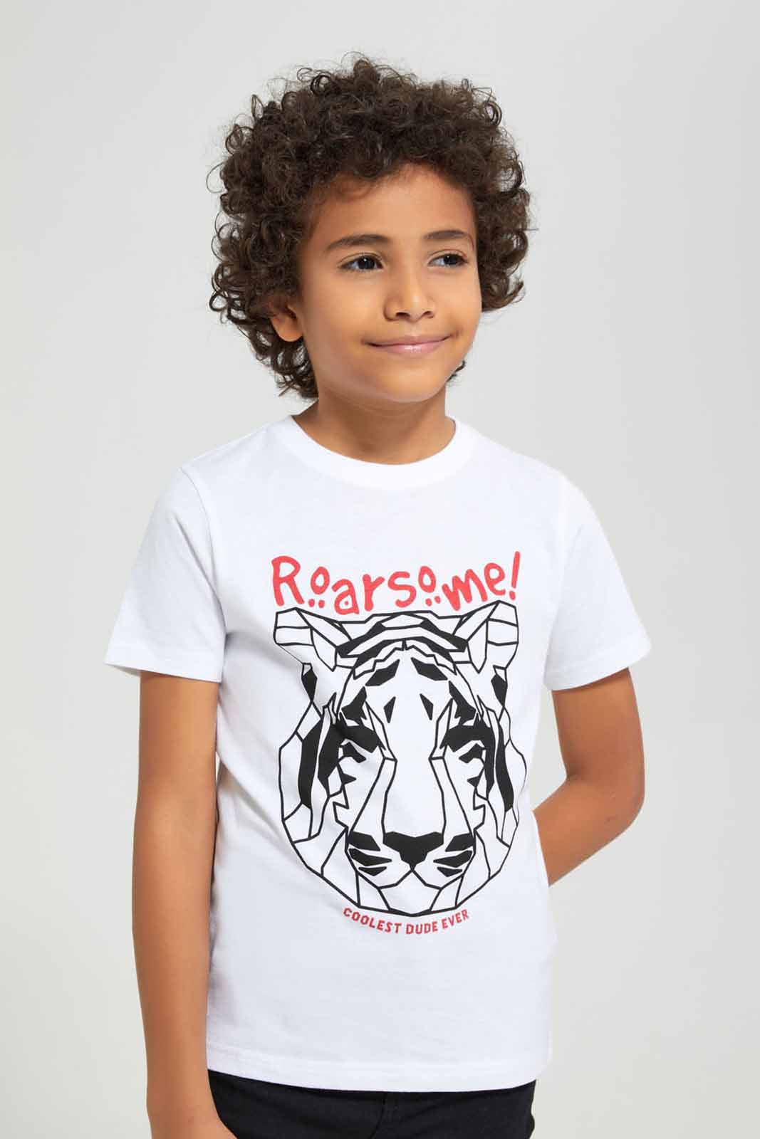 Redtag-White-Lion-Print-Short-Sleeve-T---shirt-BOY-T-Shirts,-Category:T-Shirts,-Colour:White,-Deals:New-In,-Filter:Boys-(2-to-8-Yrs),-New-In-BOY-APL,-Non-Sale,-Section:Boys-(0-to-14Yrs),-TBL,-W22A-Boys-2 to 8 Years