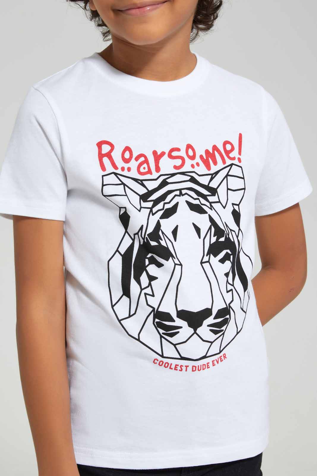 Redtag-White-Lion-Print-Short-Sleeve-T---shirt-BOY-T-Shirts,-Category:T-Shirts,-Colour:White,-Deals:New-In,-Filter:Boys-(2-to-8-Yrs),-New-In-BOY-APL,-Non-Sale,-Section:Boys-(0-to-14Yrs),-TBL,-W22A-Boys-2 to 8 Years