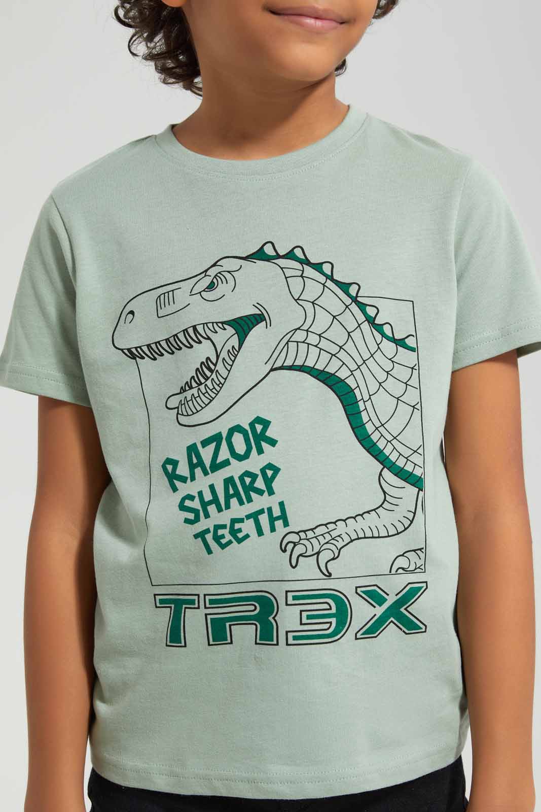 Redtag-Olive-T--Rex-Print-Short-Sleeve-T---shirt-BOY-T-Shirts,-Category:T-Shirts,-Colour:Olive,-Deals:New-In,-Filter:Boys-(2-to-8-Yrs),-New-In-BOY-APL,-Non-Sale,-Section:Boys-(0-to-14Yrs),-TBL,-W22A-Boys-2 to 8 Years