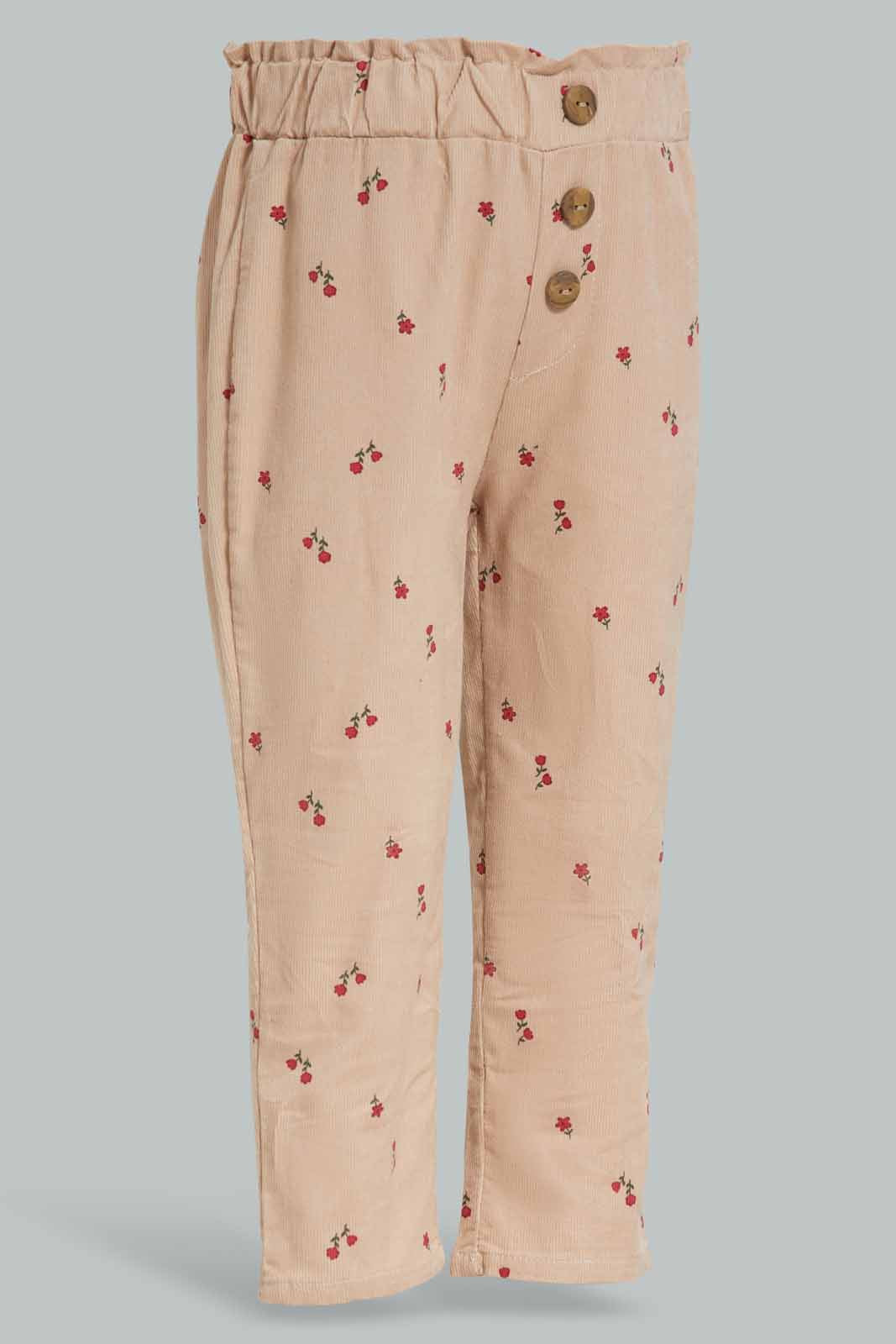 Redtag-Beige-Corduroy-Florl-AOP-Trousser-Category:Trousers,-Colour:Beige,-Deals:New-In,-Filter:Infant-Girls-(3-to-24-Mths),-ING-Trousers,-New-In-ING-APL,-Non-Sale,-Section:Girls-(0-to-14Yrs),-W22B-Infant-Girls-3 to 24 Months