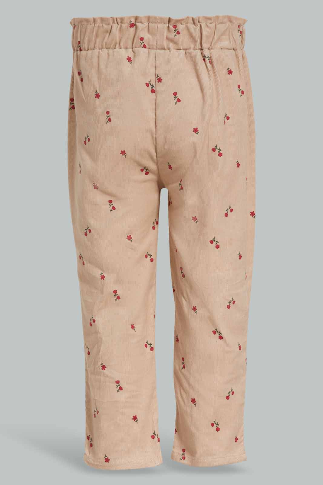 Redtag-Beige-Corduroy-Florl-AOP-Trousser-Category:Trousers,-Colour:Beige,-Deals:New-In,-Filter:Infant-Girls-(3-to-24-Mths),-ING-Trousers,-New-In-ING-APL,-Non-Sale,-Section:Girls-(0-to-14Yrs),-W22B-Infant-Girls-3 to 24 Months