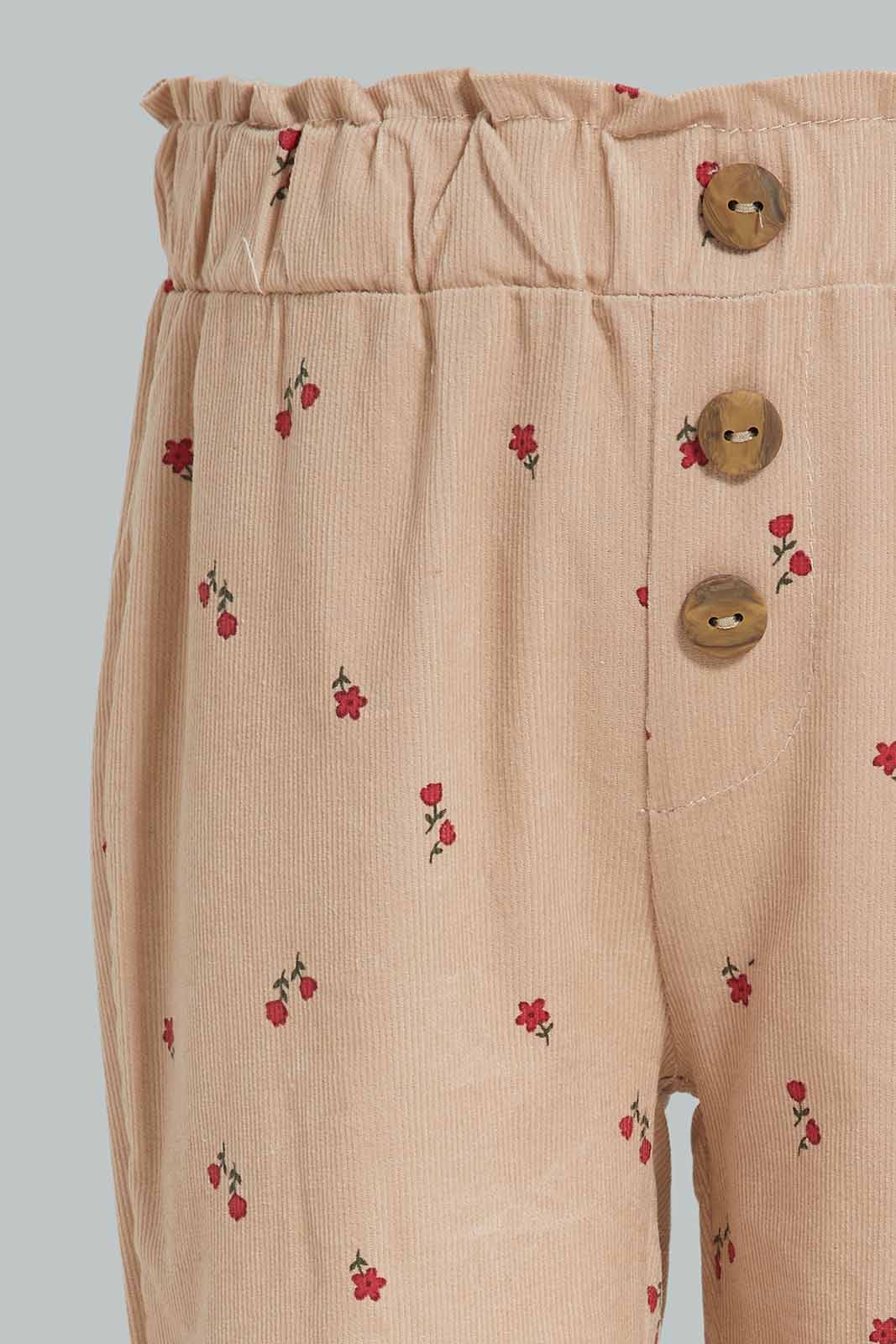 Redtag-Beige-Corduroy-Florl-AOP-Trousser-Category:Trousers,-Colour:Beige,-Deals:New-In,-Filter:Infant-Girls-(3-to-24-Mths),-ING-Trousers,-New-In-ING-APL,-Non-Sale,-Section:Girls-(0-to-14Yrs),-W22B-Infant-Girls-3 to 24 Months