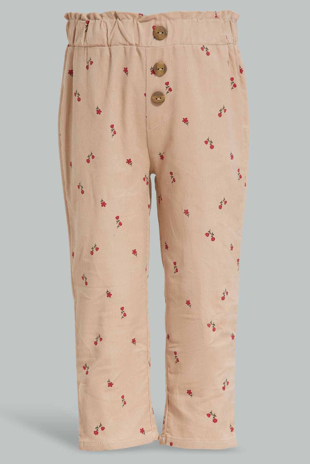 Redtag-Beige-Corduroy-Florl-AOP-Trousser-Category:Trousers,-Colour:Beige,-Deals:New-In,-Filter:Infant-Girls-(3-to-24-Mths),-ING-Trousers,-New-In-ING-APL,-Non-Sale,-Section:Girls-(0-to-14Yrs),-W22B-Infant-Girls-3 to 24 Months