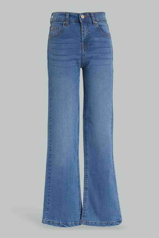 Redtag-Mid-Wash-Flared-Jeans-Category:Jeggings,-Colour:Light-Wash,-Deals:New-In,-Dept:Girls,-Filter:Senior-Girls-(8-to-14-Yrs),-FIT-WALL-(FTW),-GSR-Jeggings,-New-In-GSR-APL,-Non-Sale,-Section:Girls-(0-to-14Yrs),-W22B-Senior-Girls-9 to 14 Years