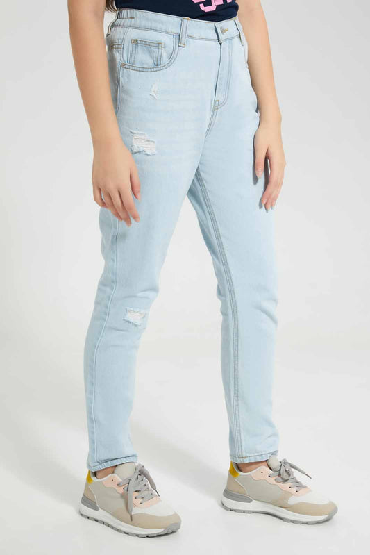 Redtag-Light-Wash-Mom's-Fit-Category:Jeggings,-Colour:Light-Wash,-Deals:New-In,-Filter:Senior-Girls-(8-to-14-Yrs),-FIT-WALL-(FTW),-GSR-Jeggings,-New-In-GSR-APL,-Non-Sale,-Section:Girls-(0-to-14Yrs),-W22B-Senior-Girls-9 to 14 Years