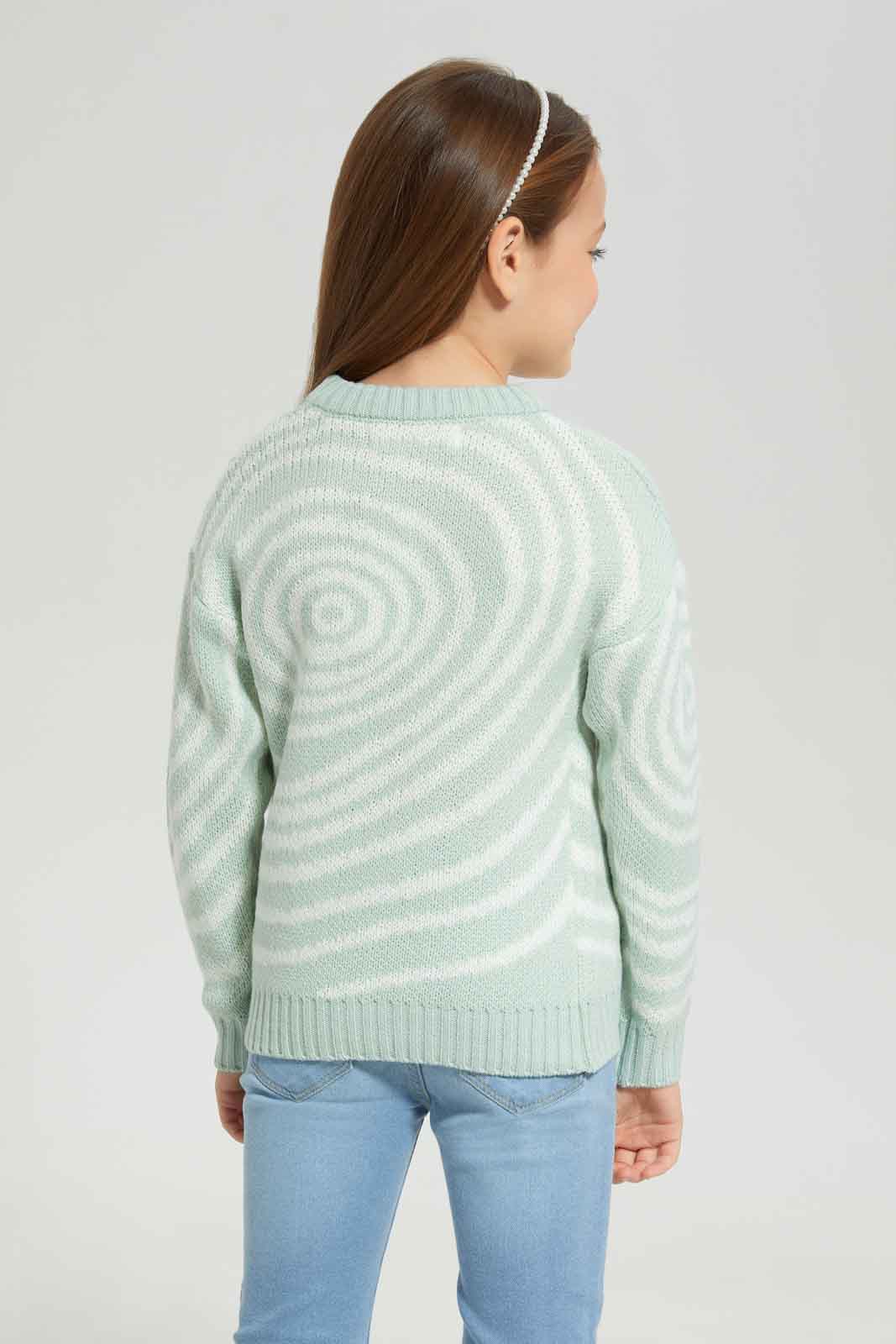Redtag-Green/White-Long-Sleeve-Jacquard-Pullover-Category:Pullovers,-Colour:Green,-Deals:New-In,-Dept:Girls,-Filter:Girls-(2-to-8-Yrs),-GIR-Pullovers,-New-In-GIR-APL,-Non-Sale,-Section:Girls-(0-to-14Yrs),-W22B-Girls-2 to 8 Years