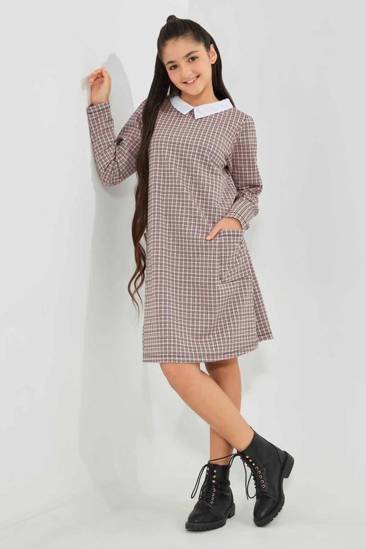 Redtag-Pink/-Black-Jacquard-Dress-Category:Dresses,-Colour:Assorted,-Deals:New-In,-Filter:Senior-Girls-(8-to-14-Yrs),-GSR-Dresses,-New-In-GSR-APL,-Non-Sale,-Section:Girls-(0-to-14Yrs),-VLM,-W22B-Senior-Girls-9 to 14 Years