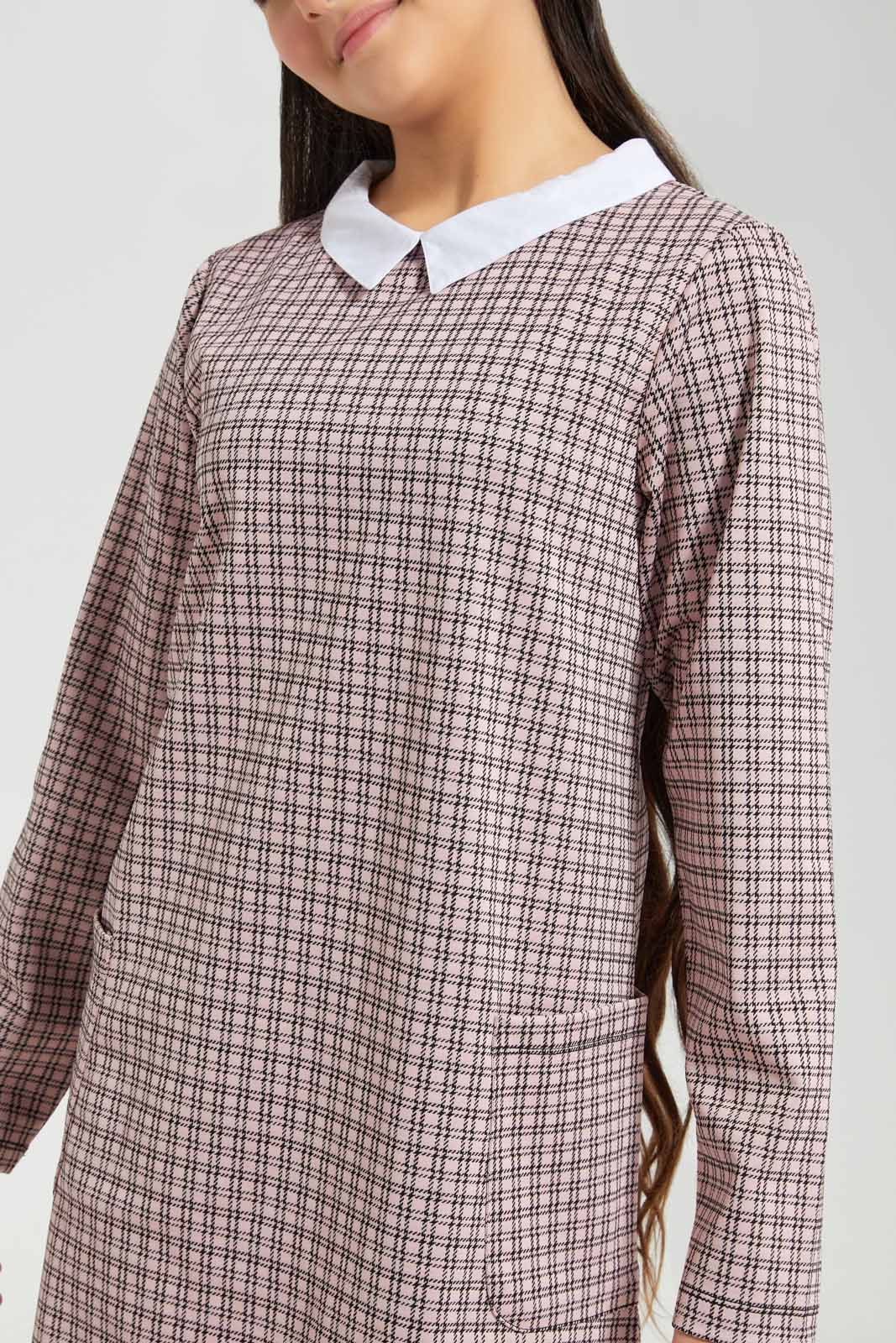 Redtag-Pink/-Black-Jacquard-Dress-Category:Dresses,-Colour:Assorted,-Deals:New-In,-Filter:Senior-Girls-(8-to-14-Yrs),-GSR-Dresses,-New-In-GSR-APL,-Non-Sale,-Section:Girls-(0-to-14Yrs),-VLM,-W22B-Senior-Girls-9 to 14 Years