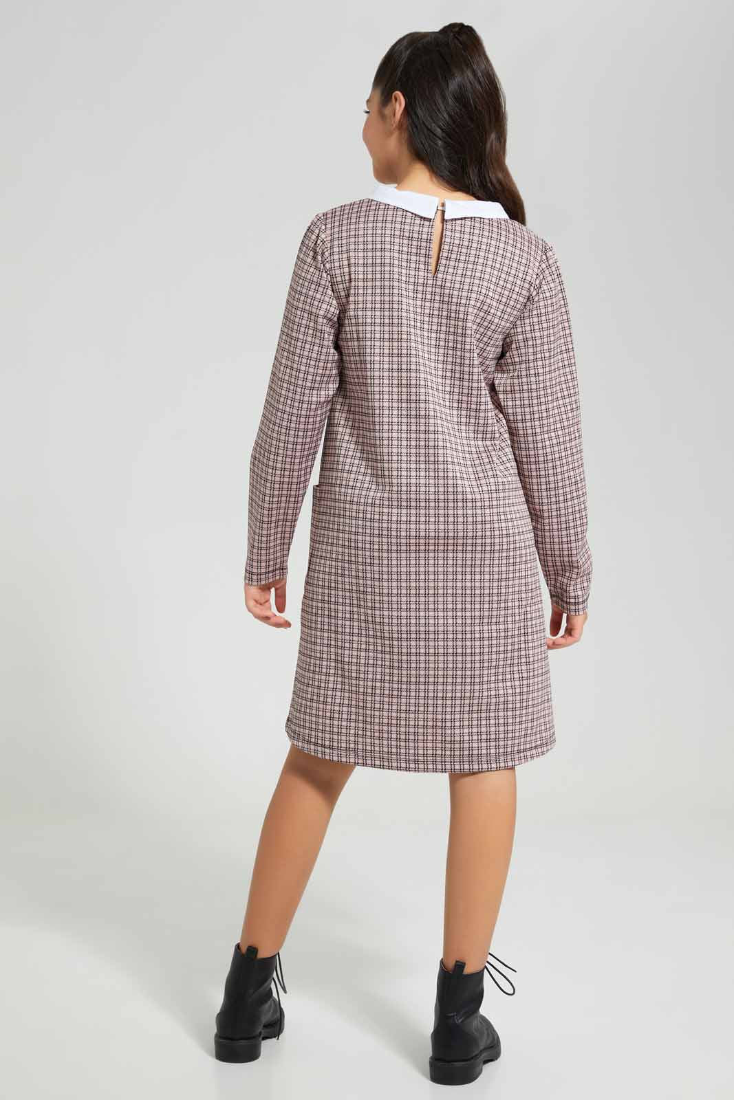 Redtag-Pink/-Black-Jacquard-Dress-Category:Dresses,-Colour:Assorted,-Deals:New-In,-Filter:Senior-Girls-(8-to-14-Yrs),-GSR-Dresses,-New-In-GSR-APL,-Non-Sale,-Section:Girls-(0-to-14Yrs),-VLM,-W22B-Senior-Girls-9 to 14 Years