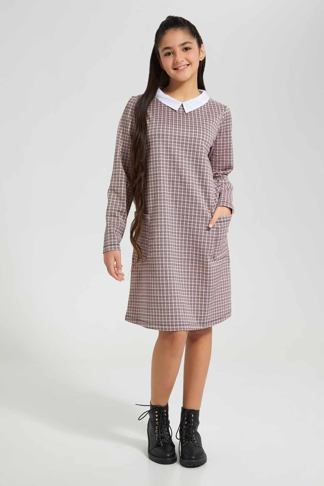 Redtag-Pink/-Black-Jacquard-Dress-Category:Dresses,-Colour:Assorted,-Deals:New-In,-Filter:Senior-Girls-(8-to-14-Yrs),-GSR-Dresses,-New-In-GSR-APL,-Non-Sale,-Section:Girls-(0-to-14Yrs),-VLM,-W22B-Senior-Girls-9 to 14 Years