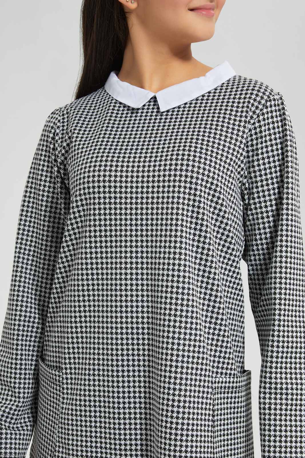 Redtag-Black/-White-Jacquard-Dress-Category:Dresses,-Colour:Assorted,-Deals:New-In,-Filter:Senior-Girls-(8-to-14-Yrs),-GSR-Dresses,-New-In-GSR-APL,-Non-Sale,-Section:Girls-(0-to-14Yrs),-VLM,-W22B-Senior-Girls-9 to 14 Years