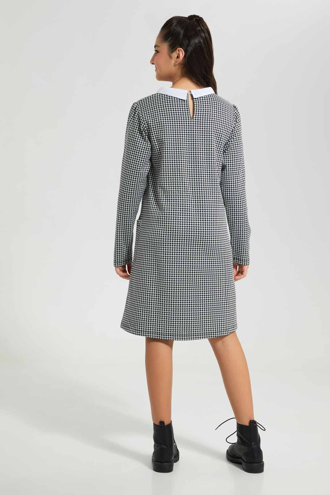 Redtag-Black/-White-Jacquard-Dress-Category:Dresses,-Colour:Assorted,-Deals:New-In,-Filter:Senior-Girls-(8-to-14-Yrs),-GSR-Dresses,-New-In-GSR-APL,-Non-Sale,-Section:Girls-(0-to-14Yrs),-VLM,-W22B-Senior-Girls-9 to 14 Years