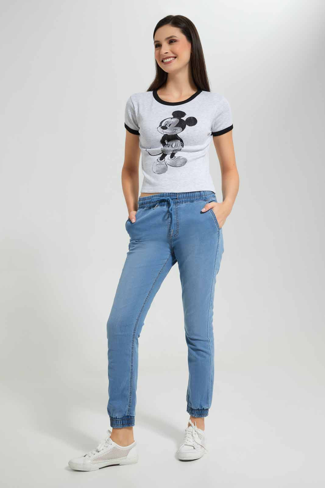 Redtag-Grey-Melange-Mickey-Ringer-T-Shirt-Category:T-Shirts,-CHR,-Colour:Grey,-Deals:New-In,-Filter:Women's-Clothing,-New-In-Women-APL,-Non-Sale,-Section:Women,-W22A,-Women-T-Shirts-Women's-