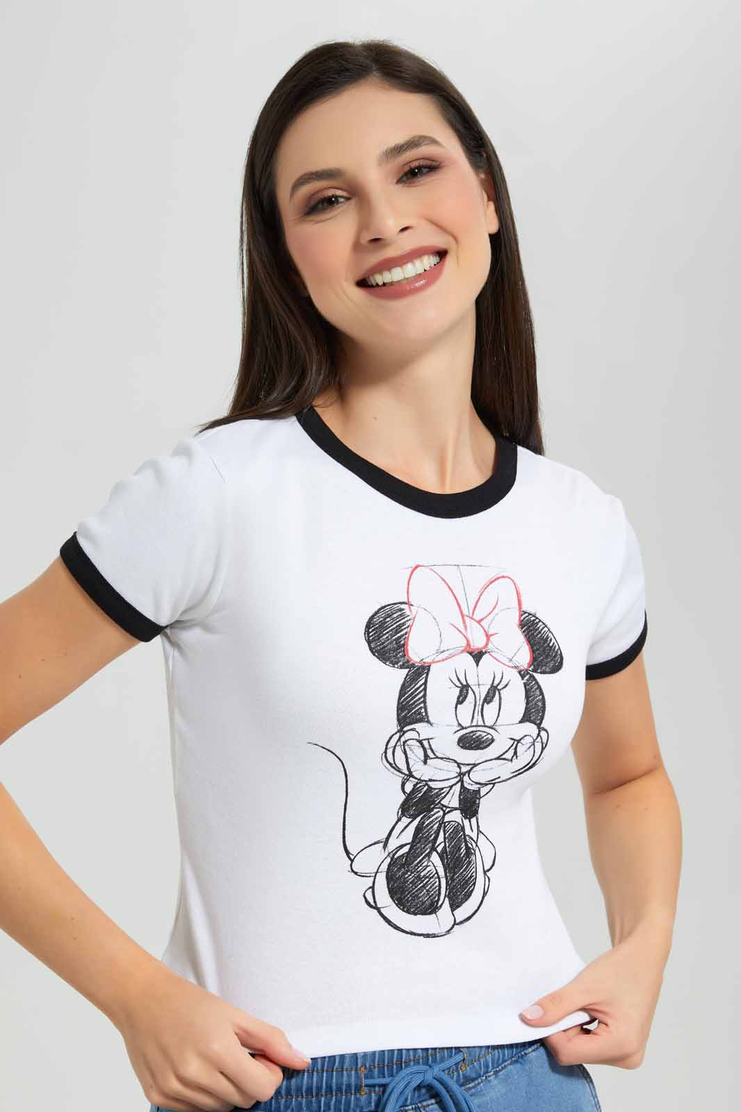 Redtag-White-Minnie-Ringer-T-Shirt-Category:T-Shirts,-Colour:White,-Deals:New-In,-Filter:Women's-Clothing,-New-In-Women-APL,-Non-Sale,-Section:Women,-W22A,-Women-T-Shirts-Women's-