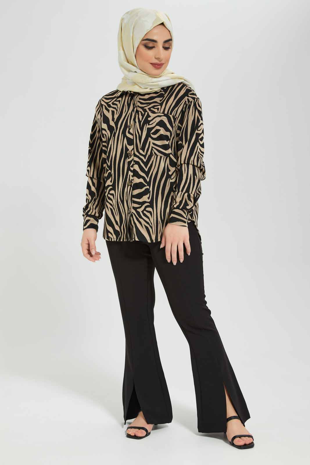 Redtag-Pinted-Collared-Knittted-Jaquard-Shirt-Category:Blouses,-Colour:Assorted,-Deals:New-In,-Filter:Women's-Clothing,-LMC,-Modest,-New-In-Women-APL,-Non-Sale,-Section:Women,-W22B,-Women-Blouses--