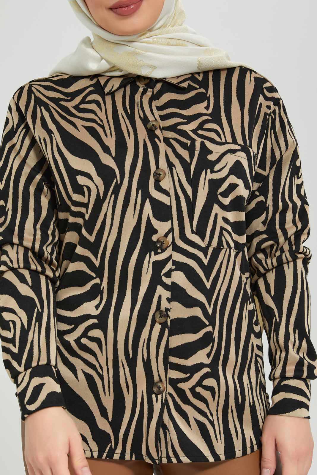 Redtag-Pinted-Collared-Knittted-Jaquard-Shirt-Category:Blouses,-Colour:Assorted,-Deals:New-In,-Filter:Women's-Clothing,-LMC,-Modest,-New-In-Women-APL,-Non-Sale,-Section:Women,-W22B,-Women-Blouses--