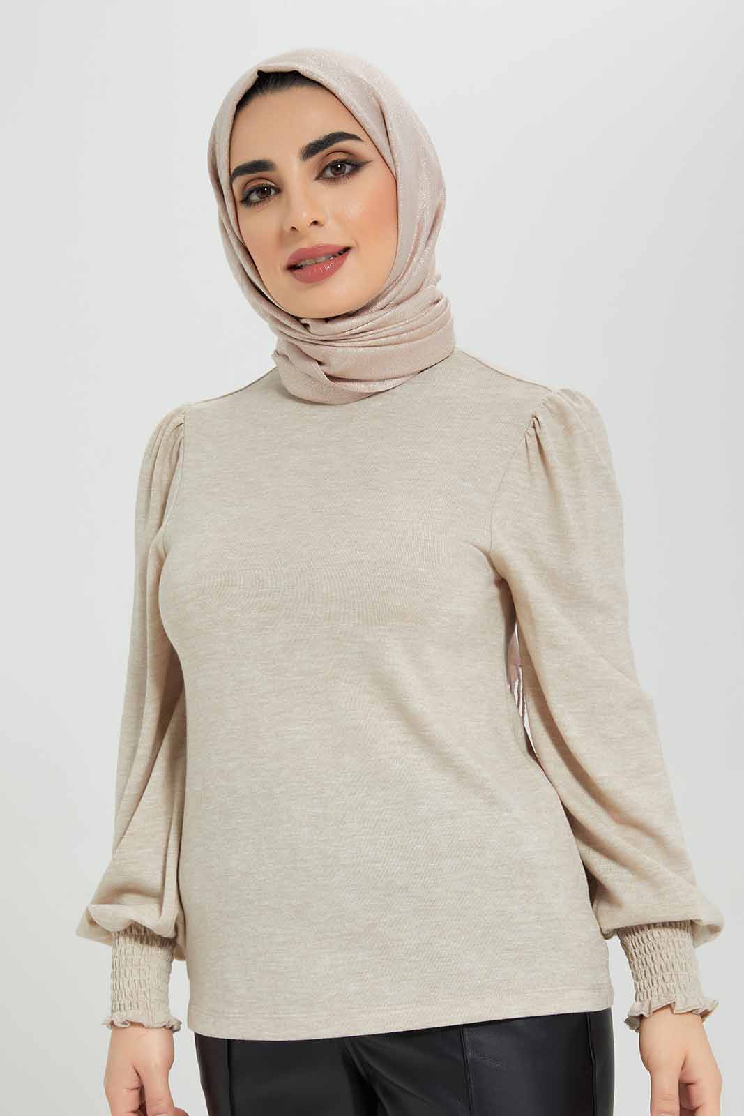 Redtag-Oatmeal-Melange-Knitted-top-Category:Tops,-Colour:Brown,-Deals:New-In,-Filter:Women's-Clothing,-LMC,-Modest,-New-In-Women-APL,-Non-Sale,-Section:Women,-W22B,-Women-Tops--