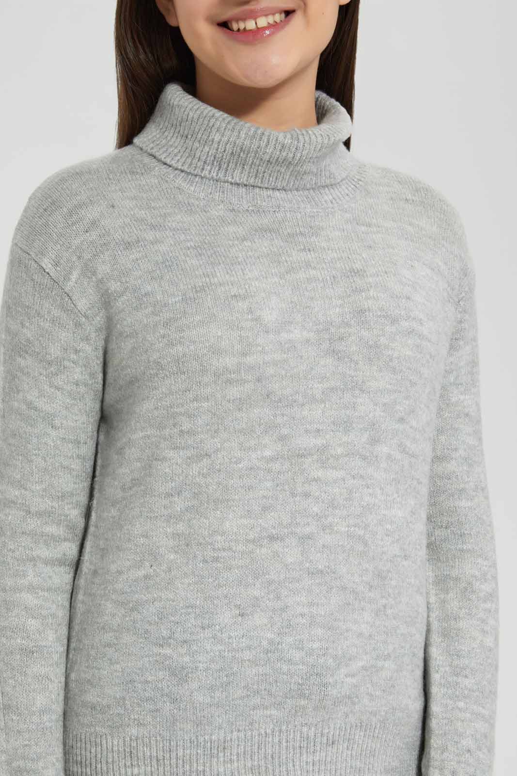 Redtag-Grey-melange-highneck-sweater-Category:Pullovers,-Colour:Grey,-Deals:New-In,-Filter:Senior-Girls-(8-to-14-Yrs),-GSR-Pullovers,-New-In-GSR-APL,-Non-Sale,-Section:Girls-(0-to-14Yrs),-VLM,-W22B-Senior-Girls-9 to 14 Years
