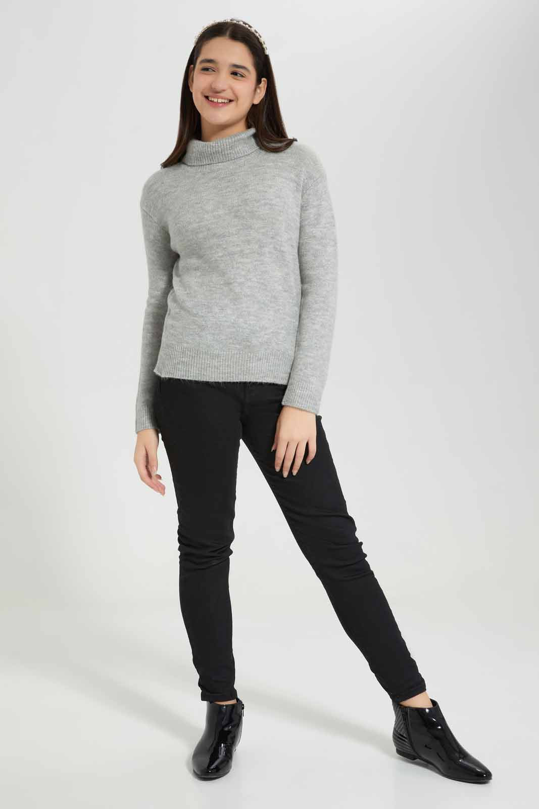Redtag-Grey-melange-highneck-sweater-Category:Pullovers,-Colour:Grey,-Deals:New-In,-Filter:Senior-Girls-(8-to-14-Yrs),-GSR-Pullovers,-New-In-GSR-APL,-Non-Sale,-Section:Girls-(0-to-14Yrs),-VLM,-W22B-Senior-Girls-9 to 14 Years