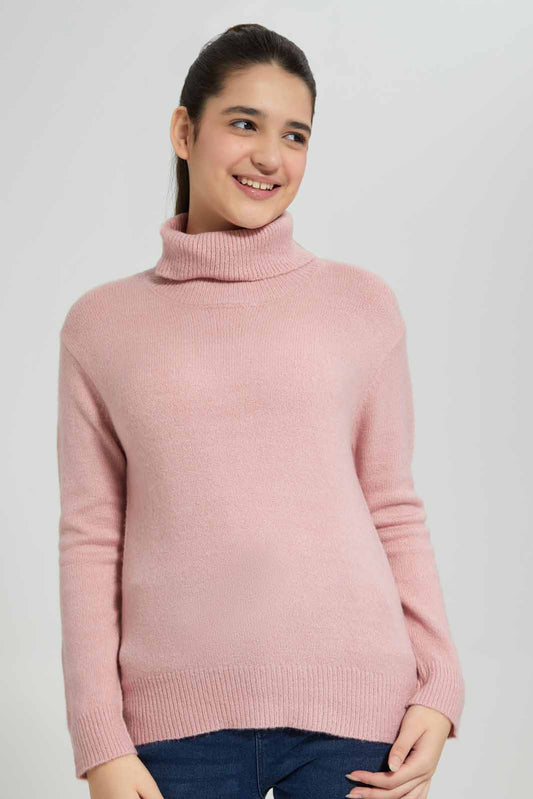 Redtag-Pink-highneck-sweater-Category:Pullovers,-Colour:Apricot,-Deals:New-In,-Filter:Senior-Girls-(8-to-14-Yrs),-GSR-Pullovers,-New-In-GSR-APL,-Non-Sale,-Section:Girls-(0-to-14Yrs),-VLM,-W22B-Senior-Girls-9 to 14 Years