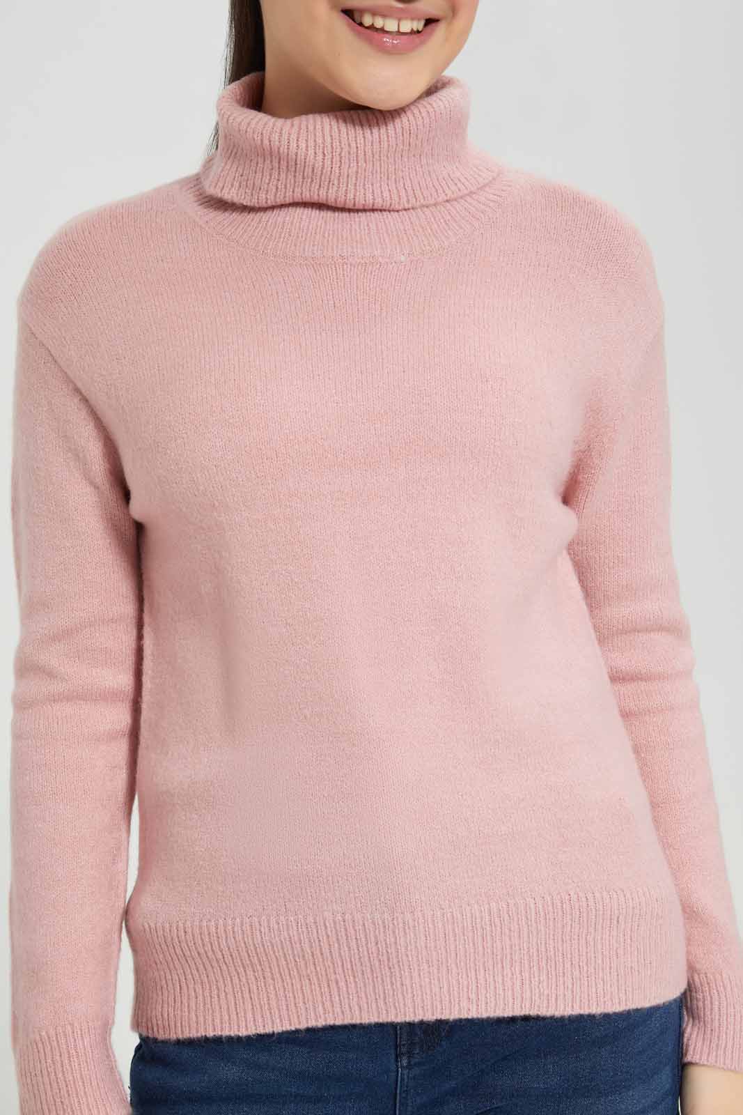 Redtag-Pink-highneck-sweater-Category:Pullovers,-Colour:Apricot,-Deals:New-In,-Filter:Senior-Girls-(8-to-14-Yrs),-GSR-Pullovers,-New-In-GSR-APL,-Non-Sale,-Section:Girls-(0-to-14Yrs),-VLM,-W22B-Senior-Girls-9 to 14 Years